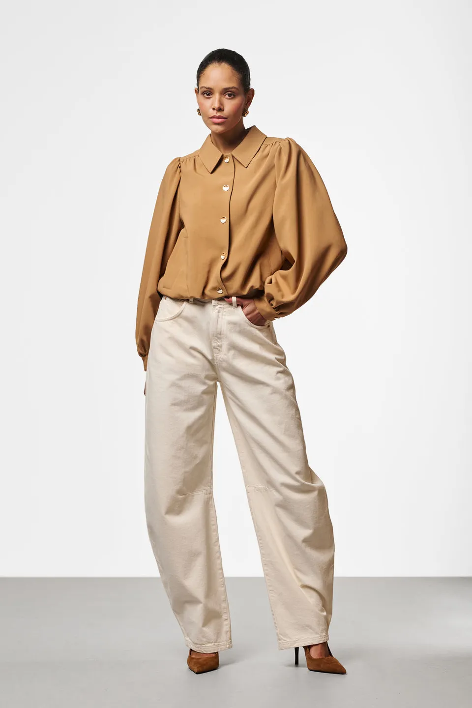 Aaiko Sacha jeans barrel panna vita alta