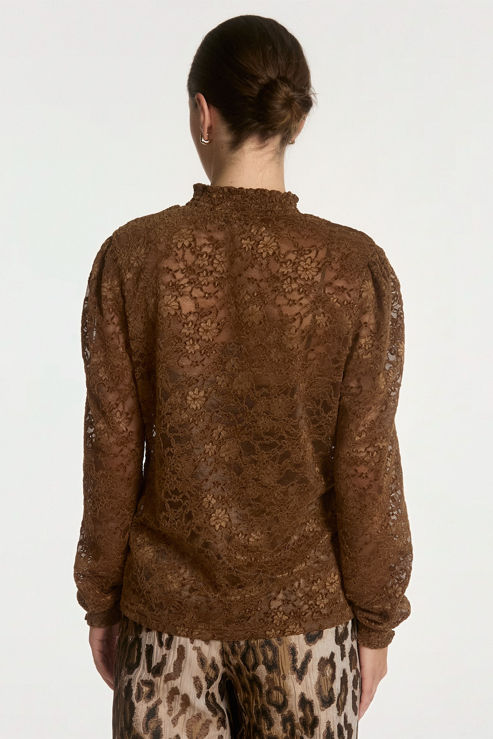 Aaiko Tory top marrone dorato in pizzo aderente