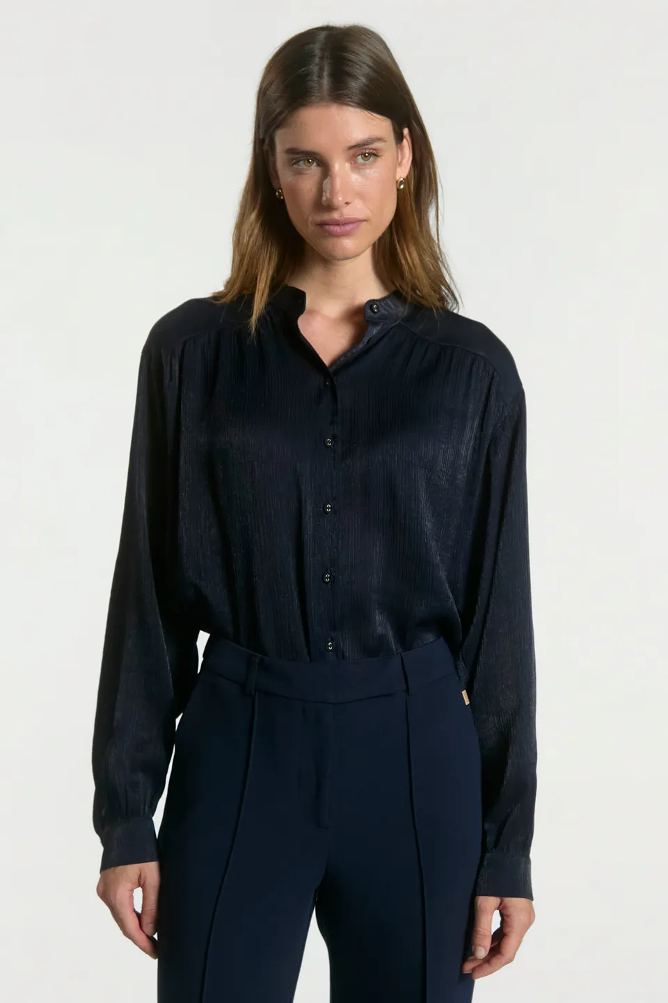 Aaiko Liv camicia blu night blue metallizzata