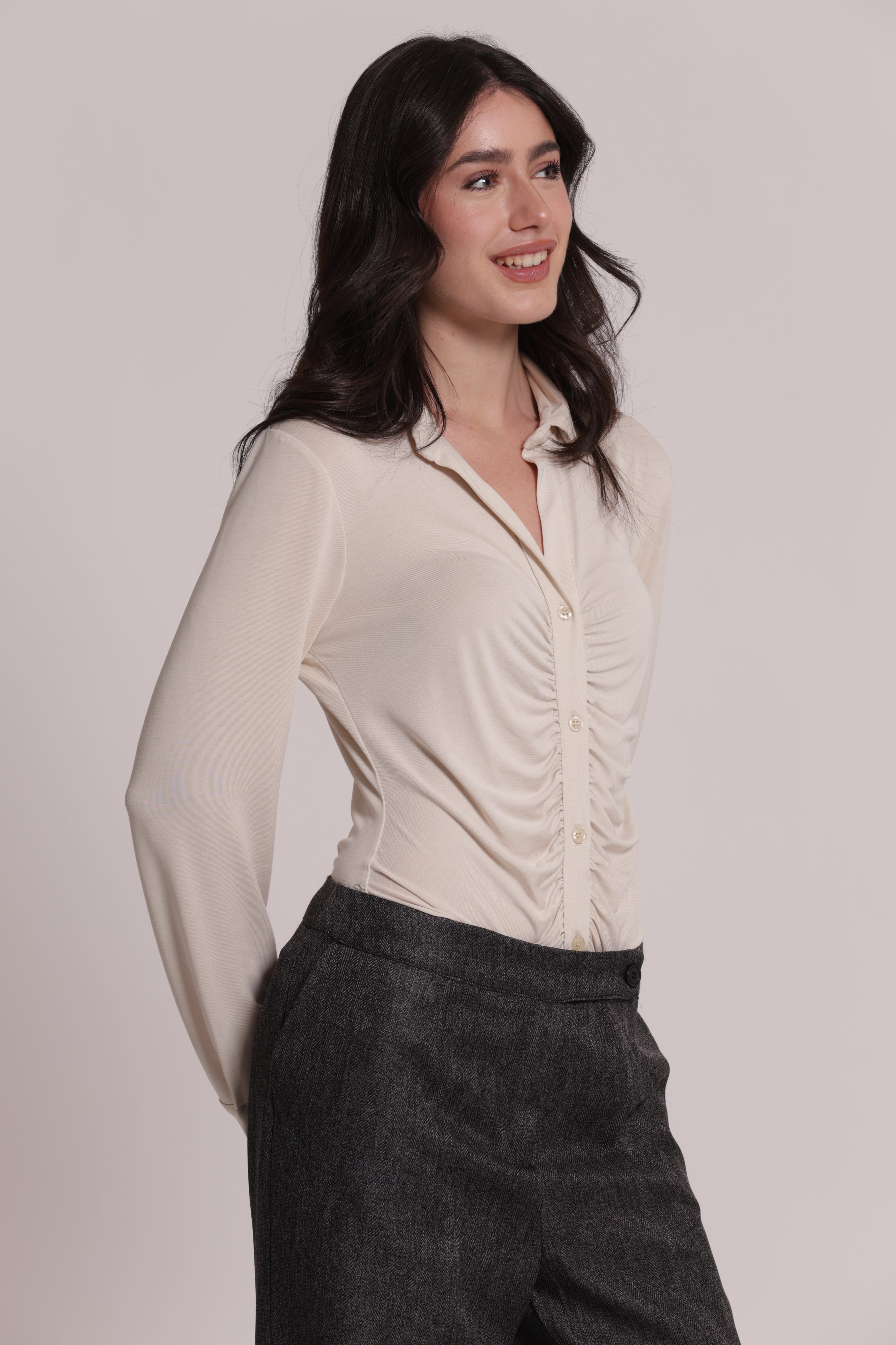 Mimi Mua camicia drappeggio frontale viscosa
