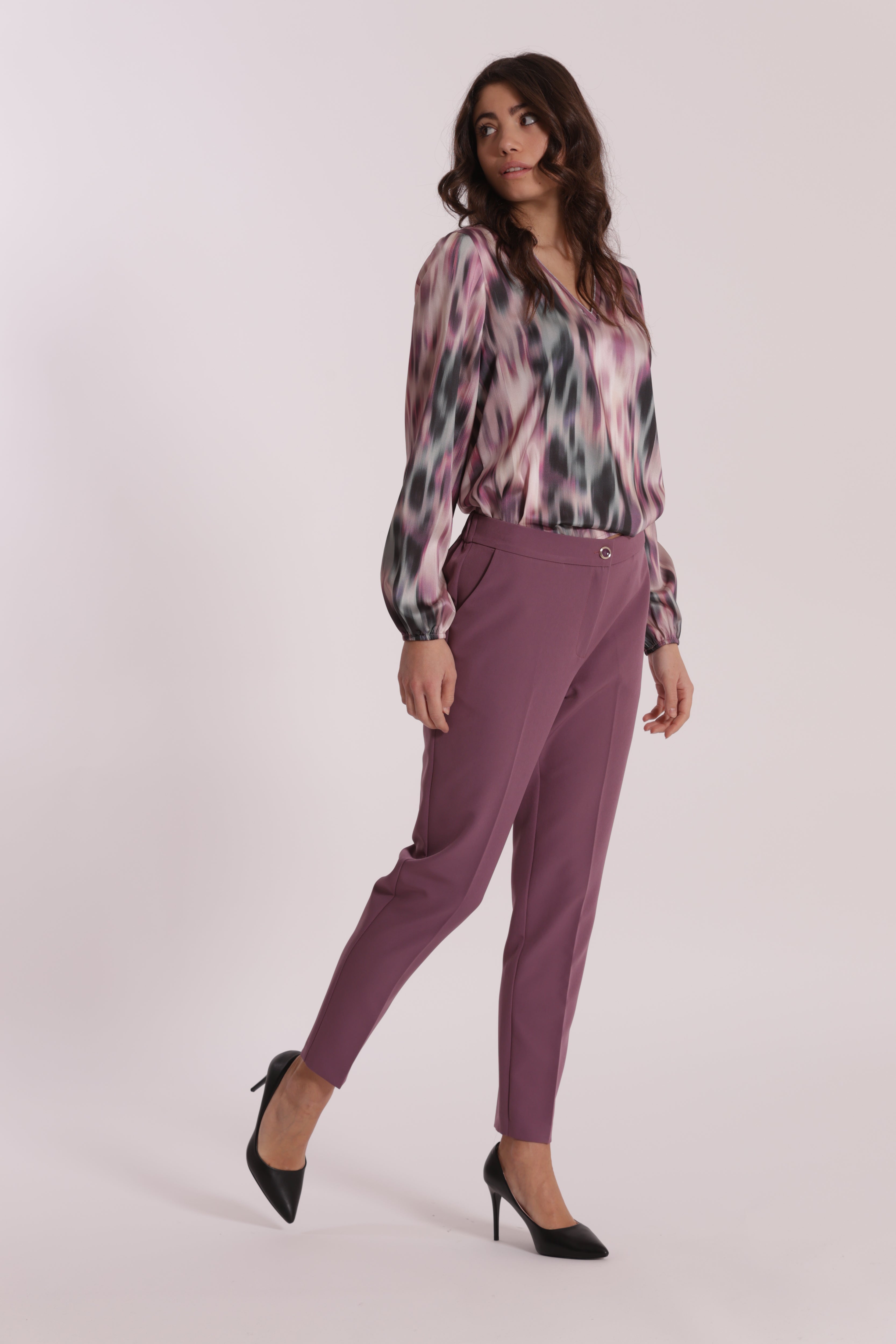 Mimi Mua Pantalone Sigaretta Elastico Nero Tecnico