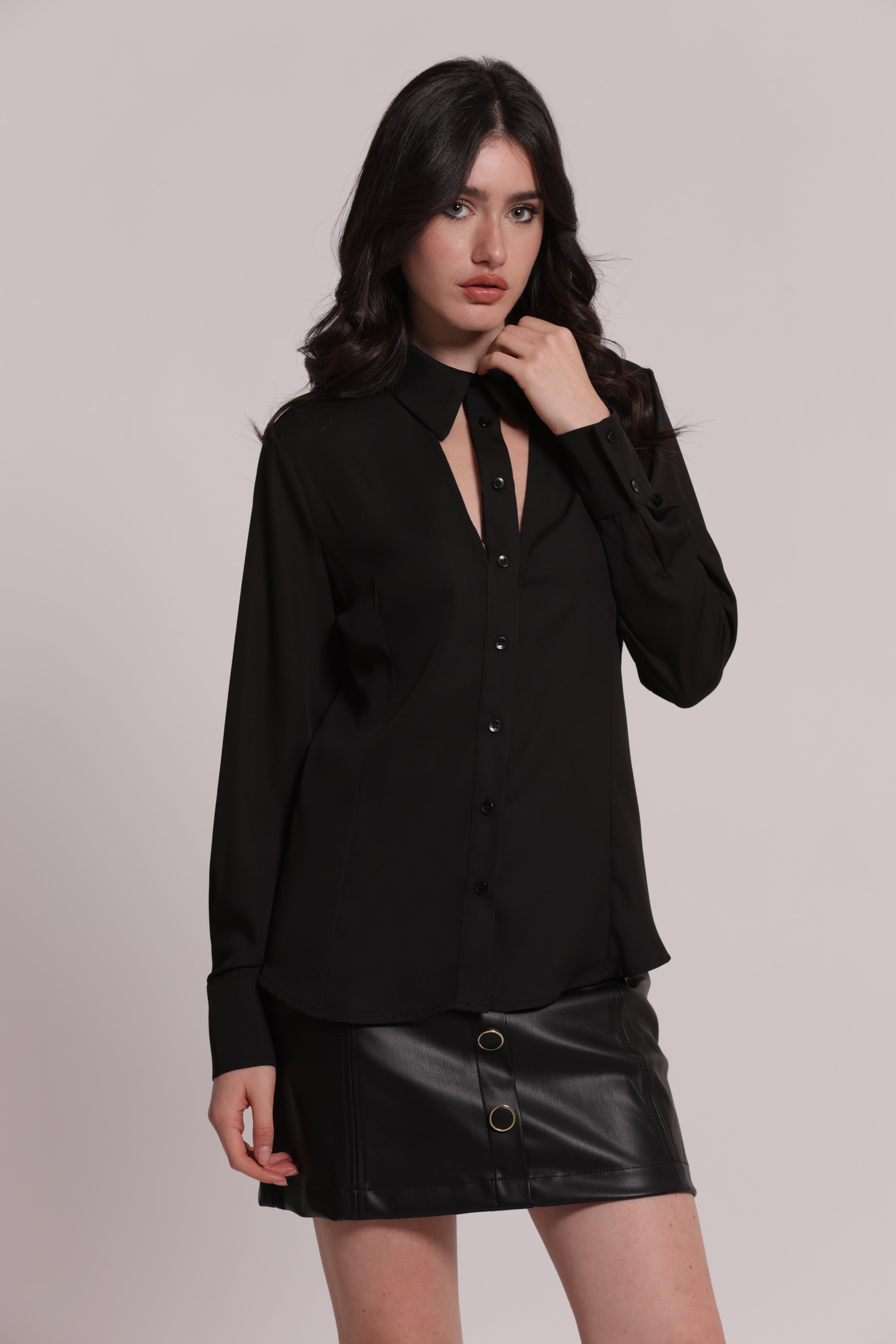 Mimi Mua Camicia Georgette Cut-Out Nera