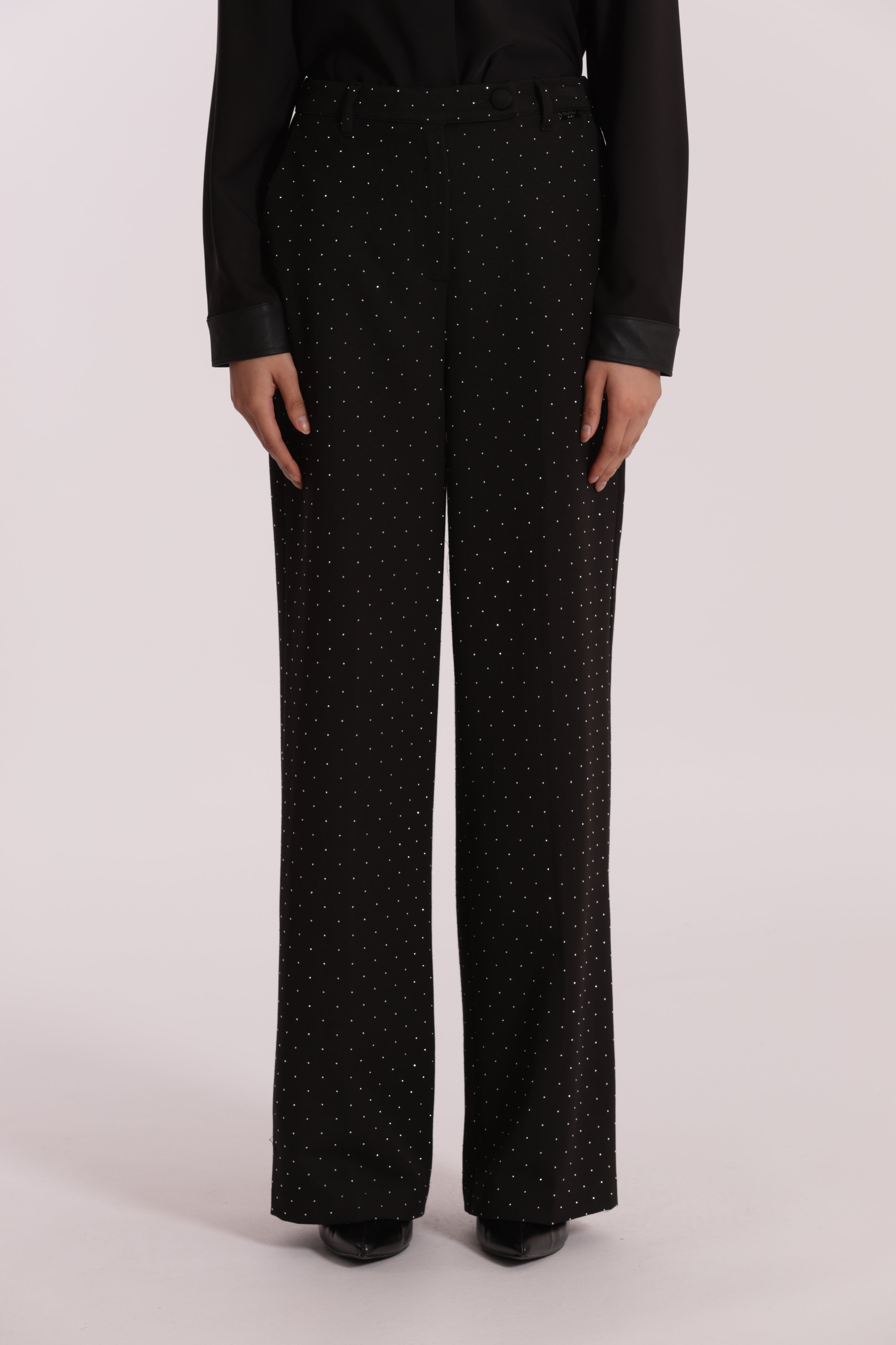 Mimi Mua pantalone palazzo strass nero