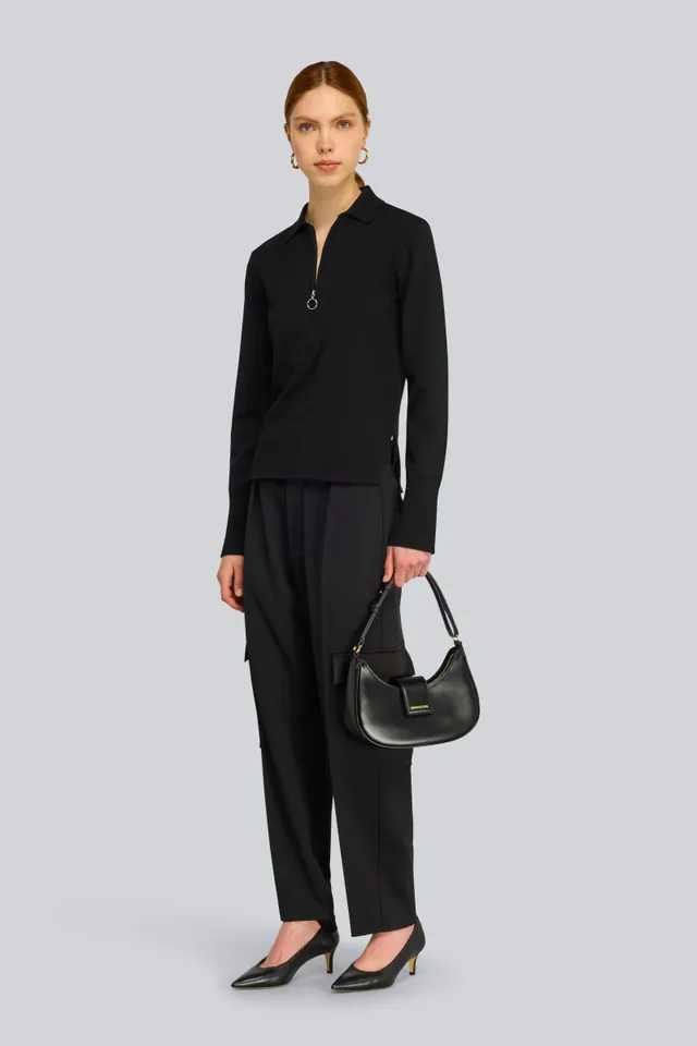 Semicouture Lalla polo nero viscosa con zip