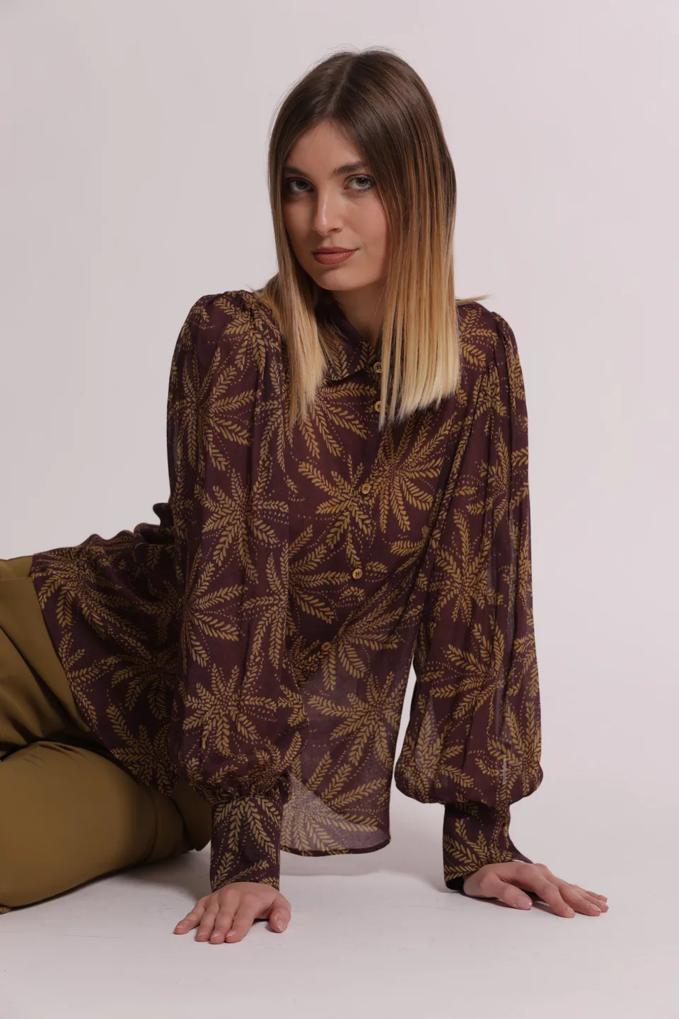 Mimi Mua camicia uomo garza viscosa verde militare