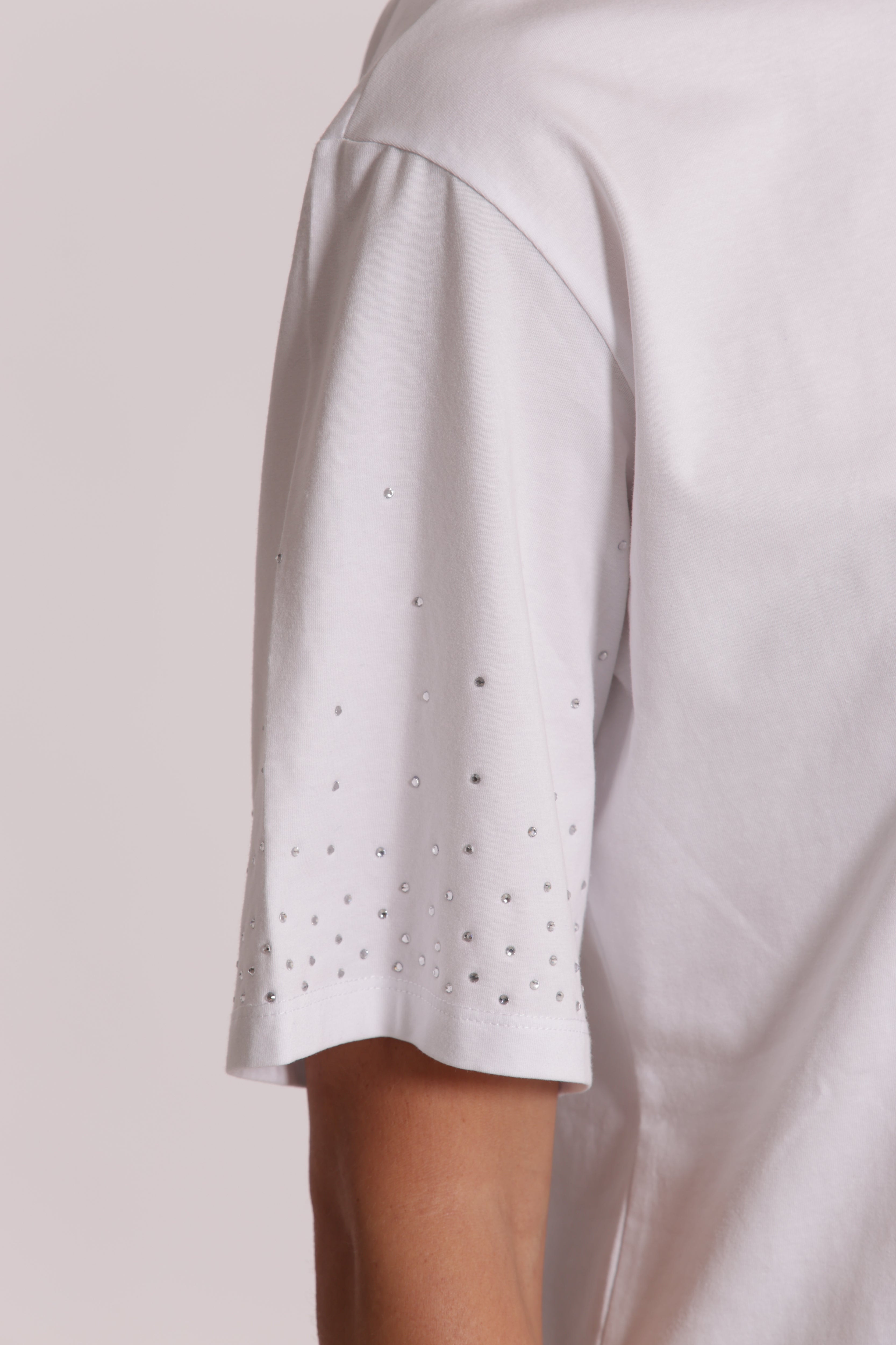 Mimi Mua t-shirt strass maniche bianco cotone