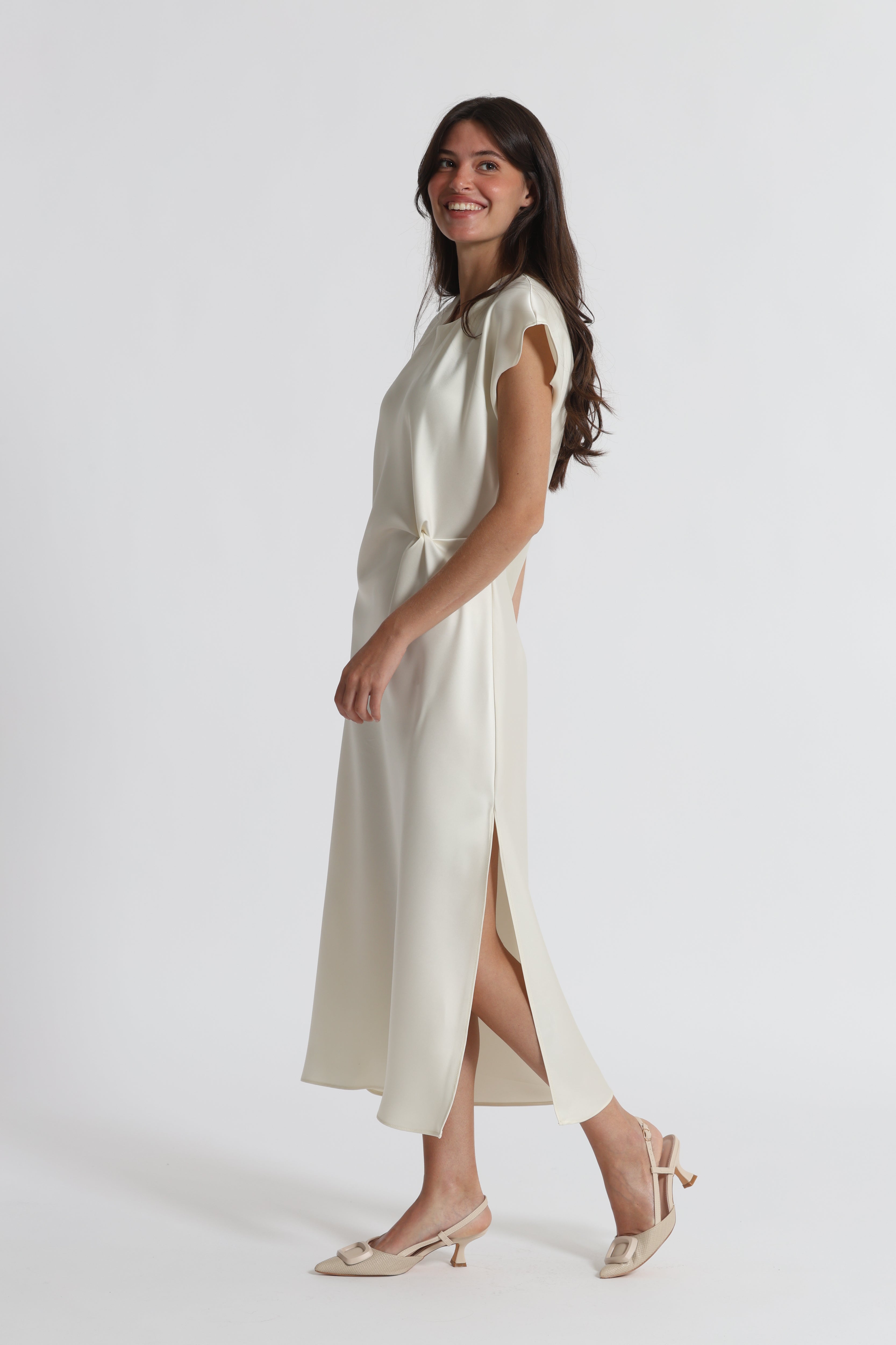 Mimi Mua maniche corte abito lungo nero elegante