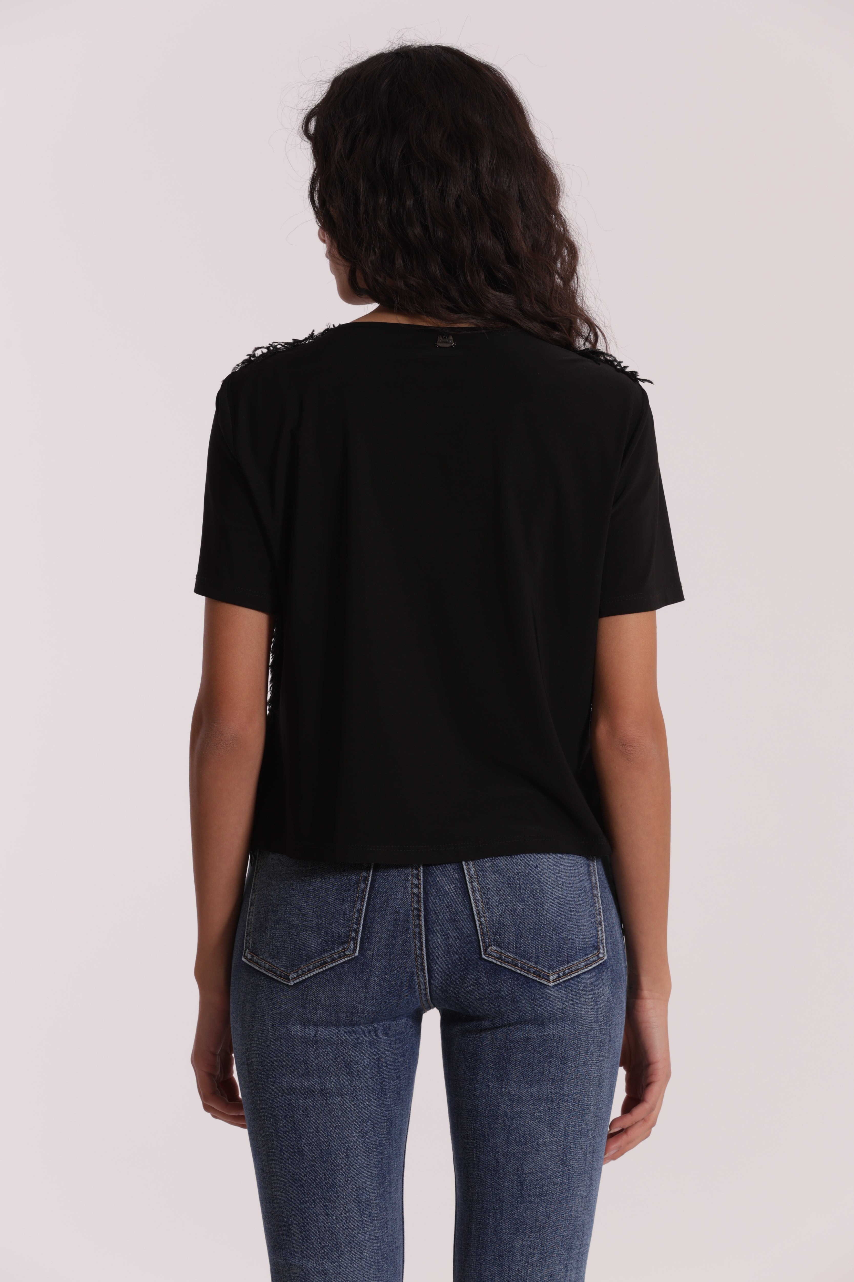 Mimi Mua t-shirt frange increspate nera poliestere