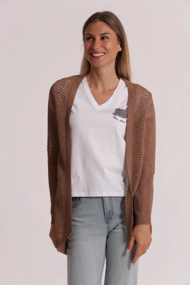 Mimi Mua Cardigan Lungo Traforato maglia nero leggero