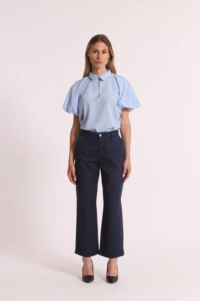Mimi Mua pantalone wide leg bengalina burro elasticizzato