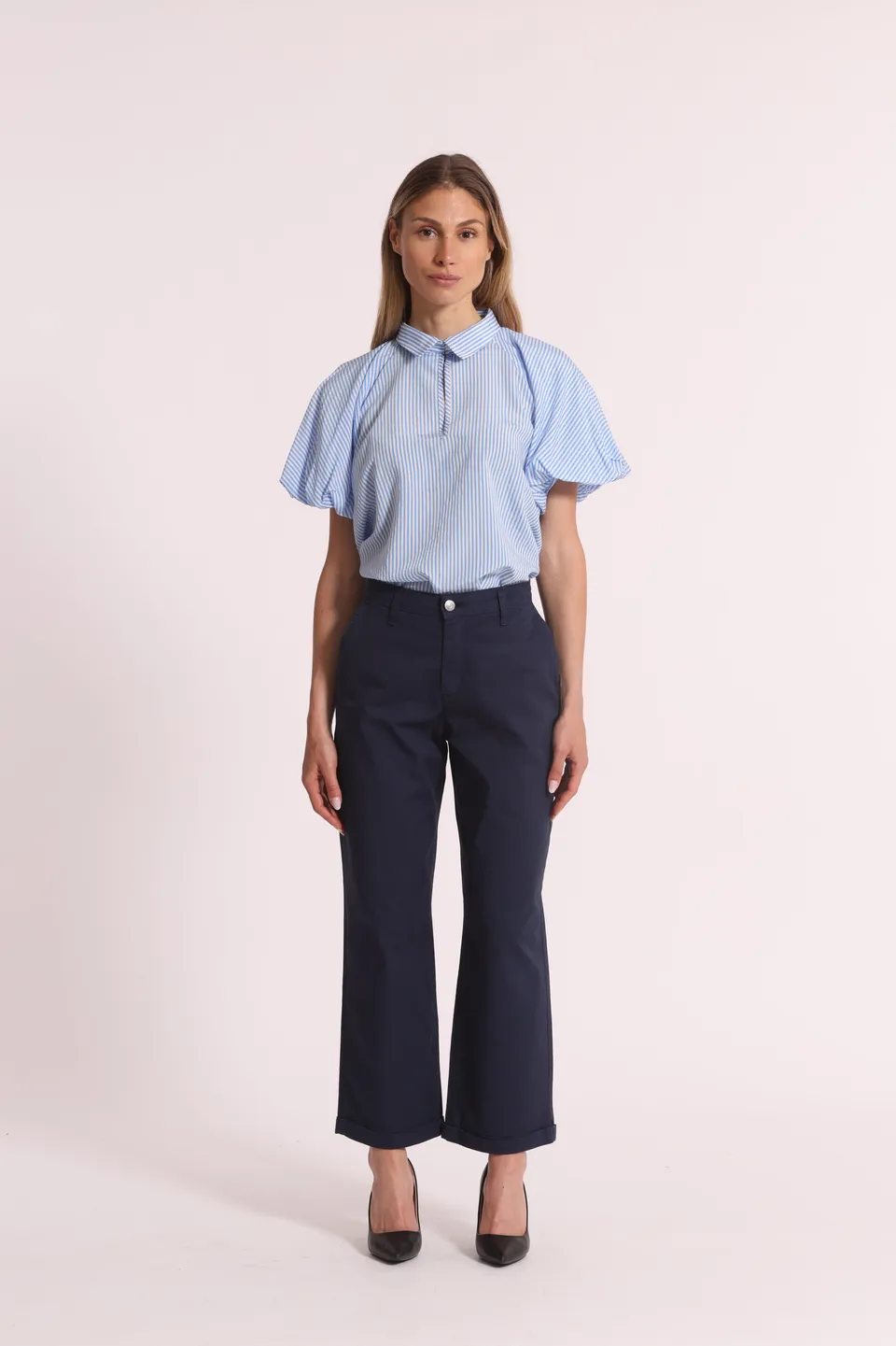 Mimi Mua pantalone wide leg bengalina burro elasticizzato