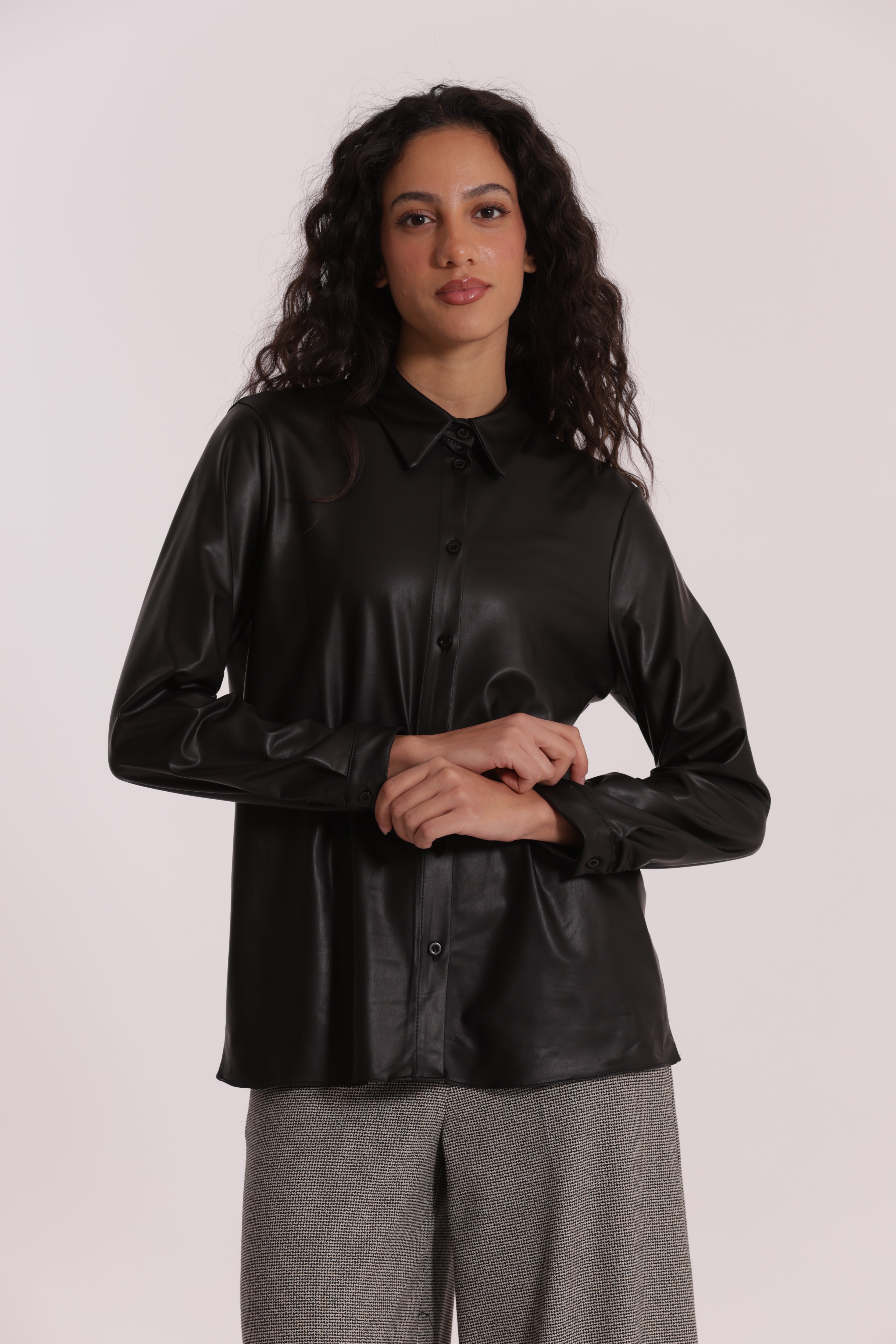 Mimi Mua Camicia Uomo Simil Pelle Nero