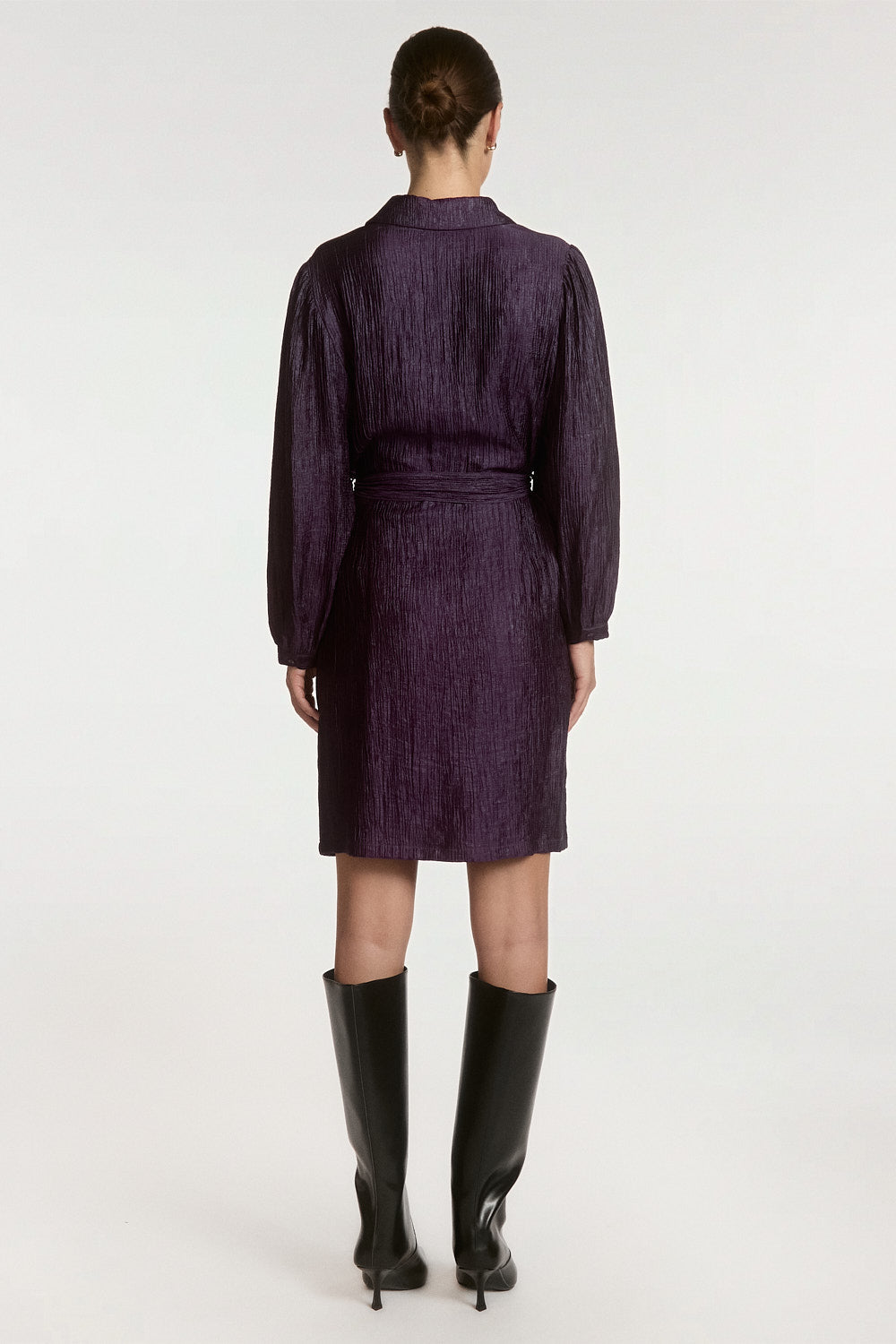 Aaiko Semira abito camicia prugna con cintura