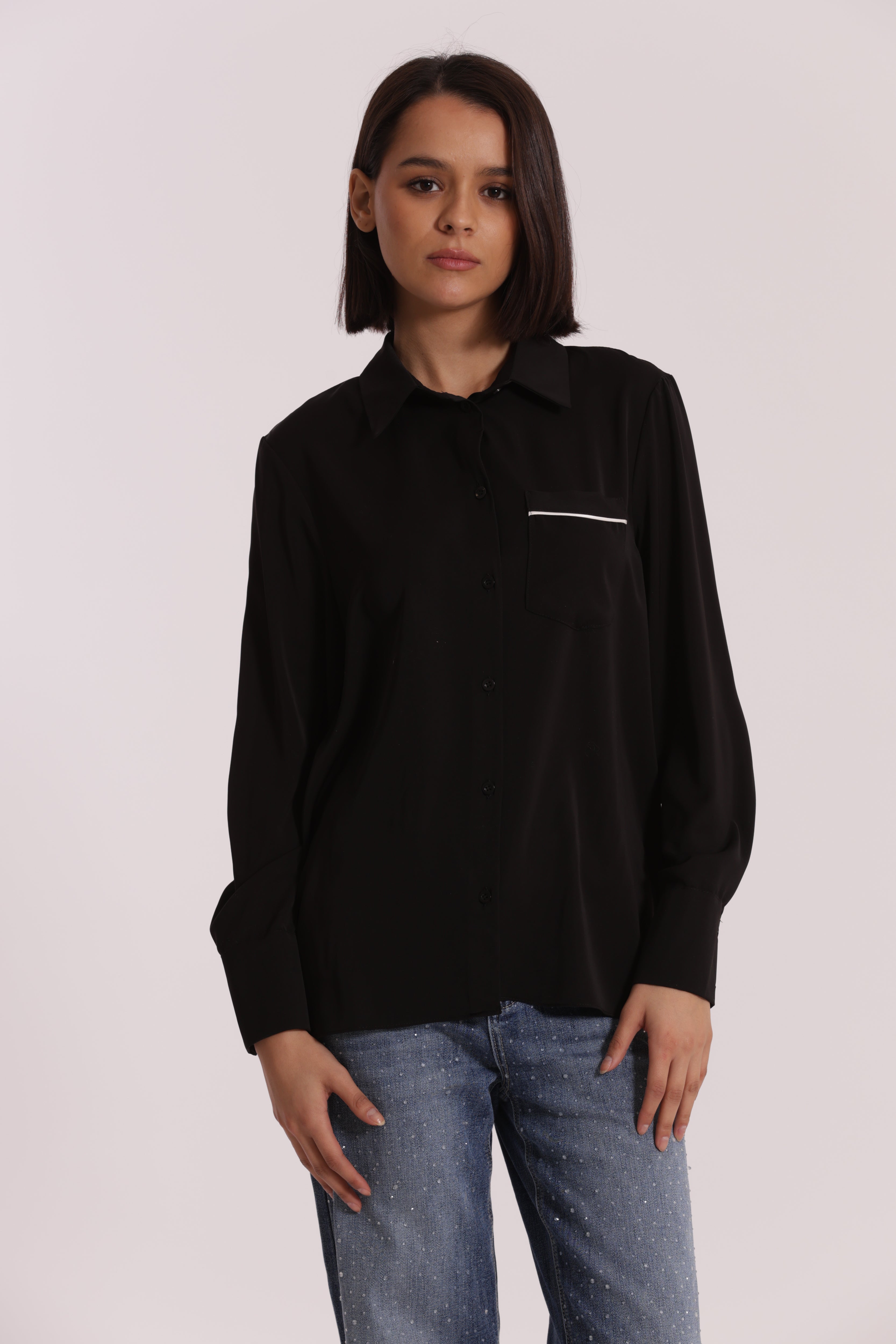 Mimi Mua Camicia Taschino Bicolor Nero Bianco