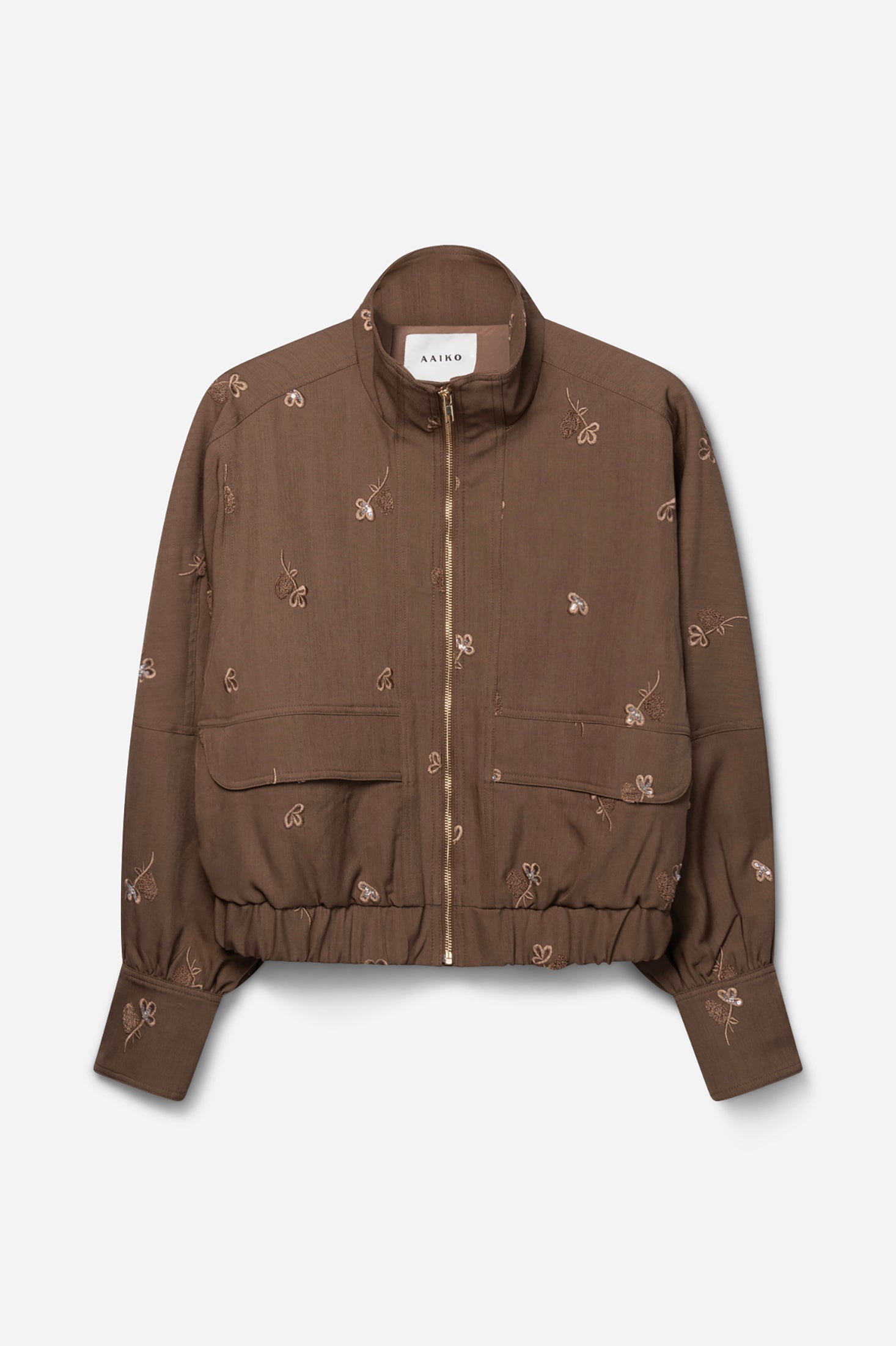Aaiko Sete giacca verde teak ricamata zip oro