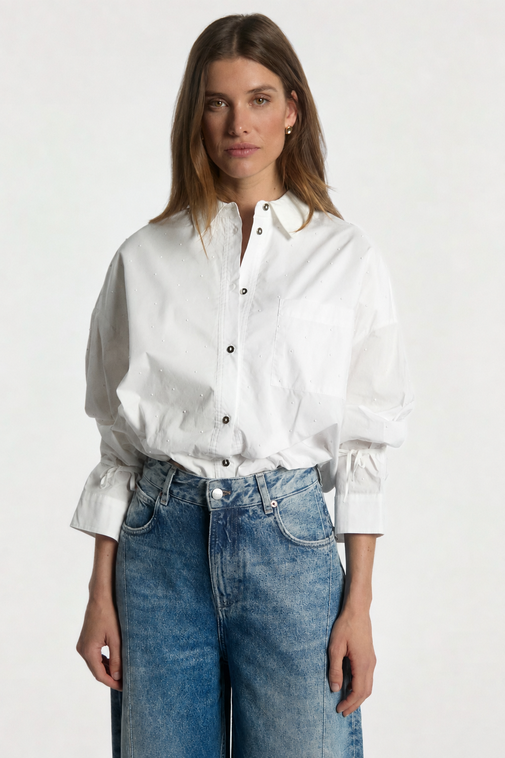 Aaiko Mikkie camicia bianca in popeline strass