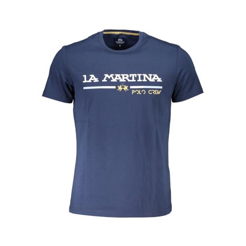 La Martina Maglietta Uomo Cotone Blu Maniche Corte