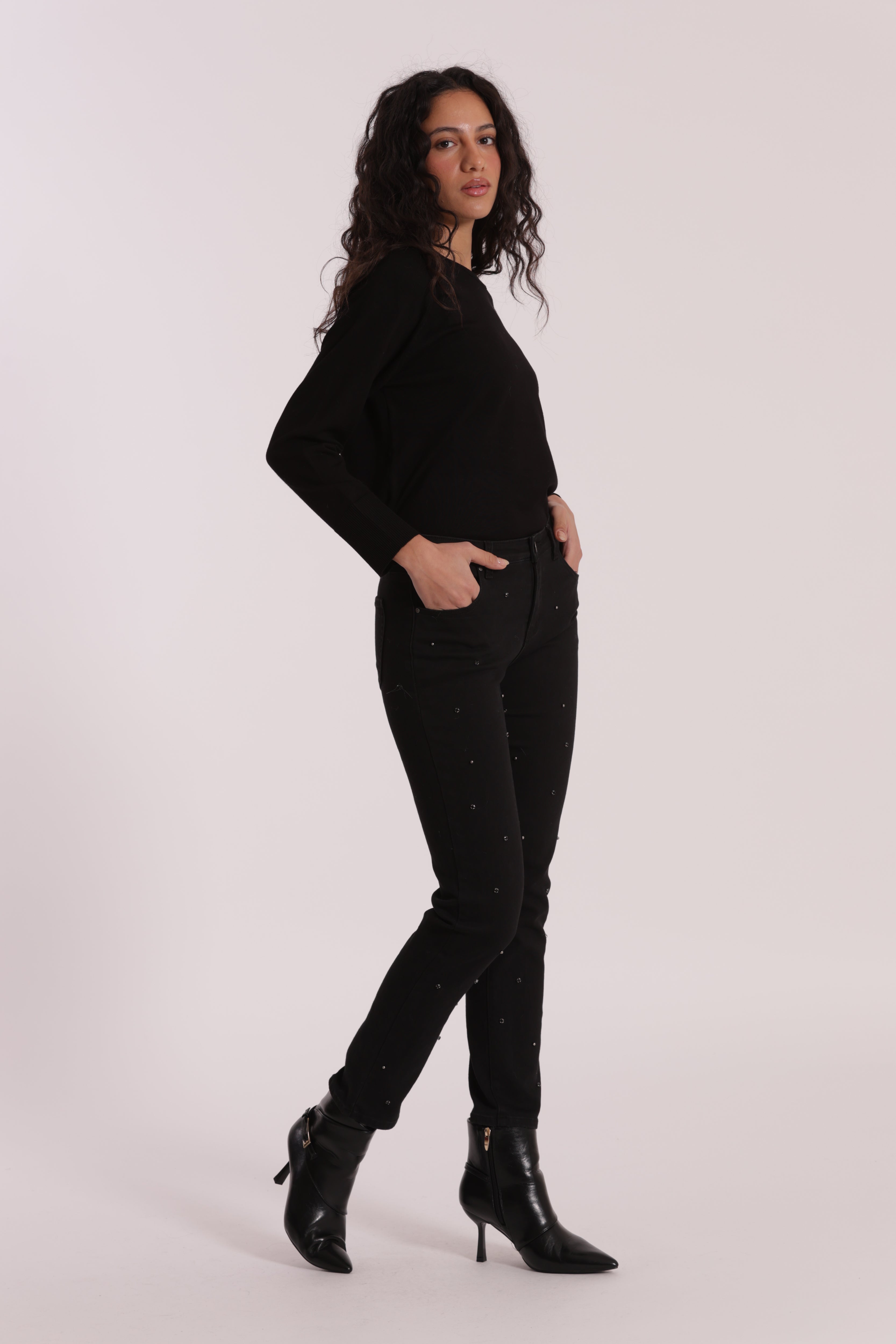 Mimi Mua jeans sigaretta nero con applicazioni