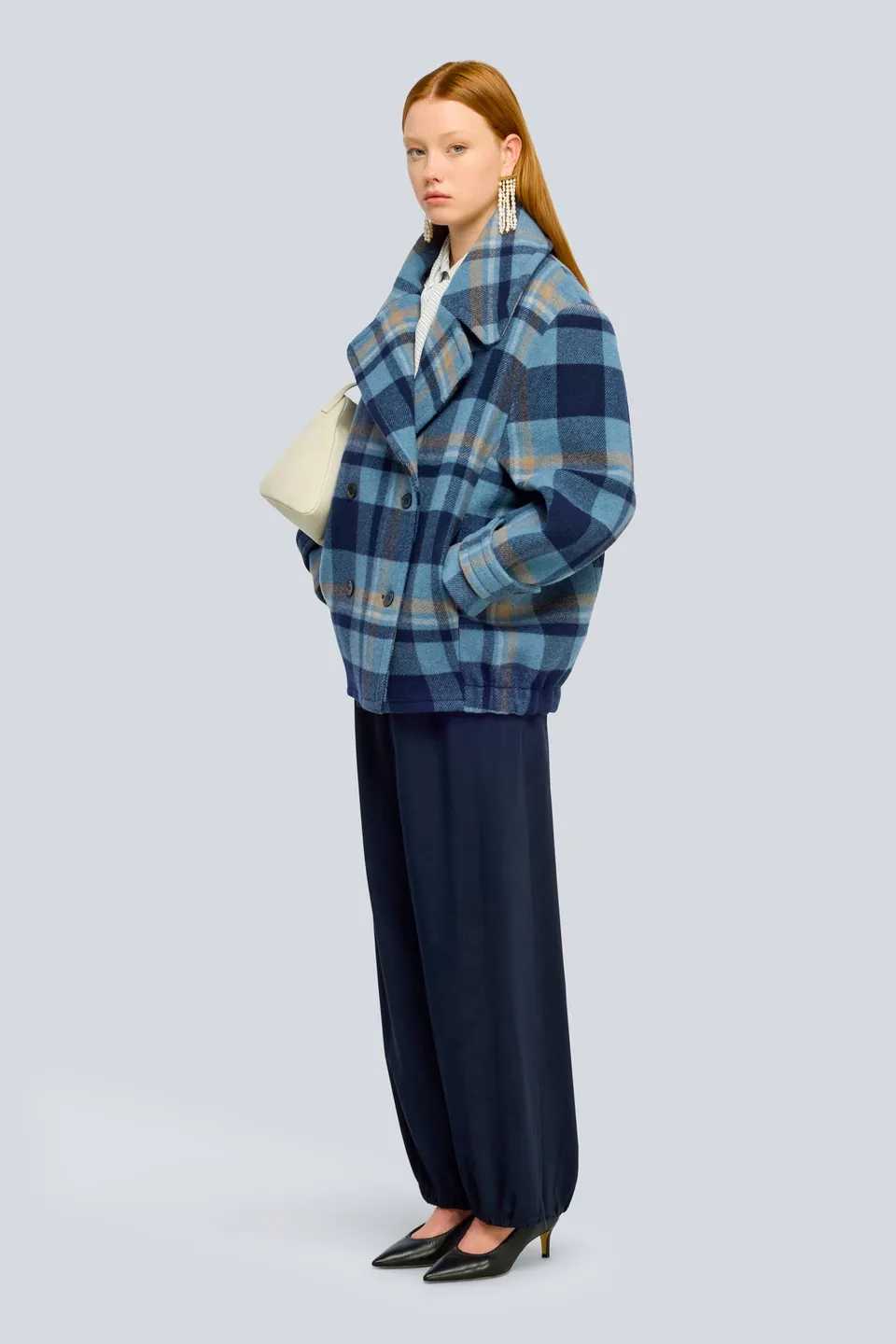 Semicouture Lizzy cappotto panno check atlantico