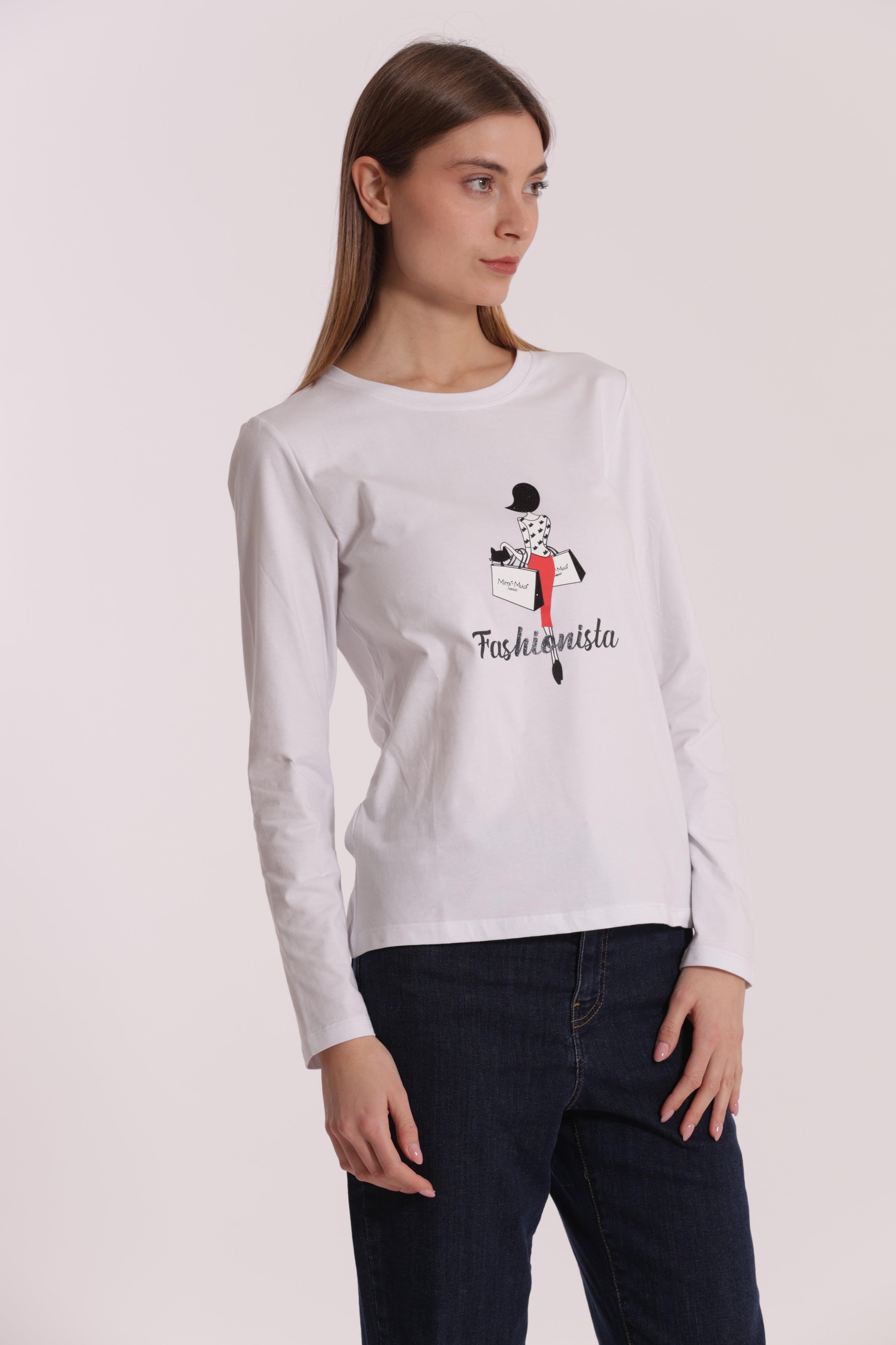 Mimi Mua Fashionista t-shirt bianco scritta logo