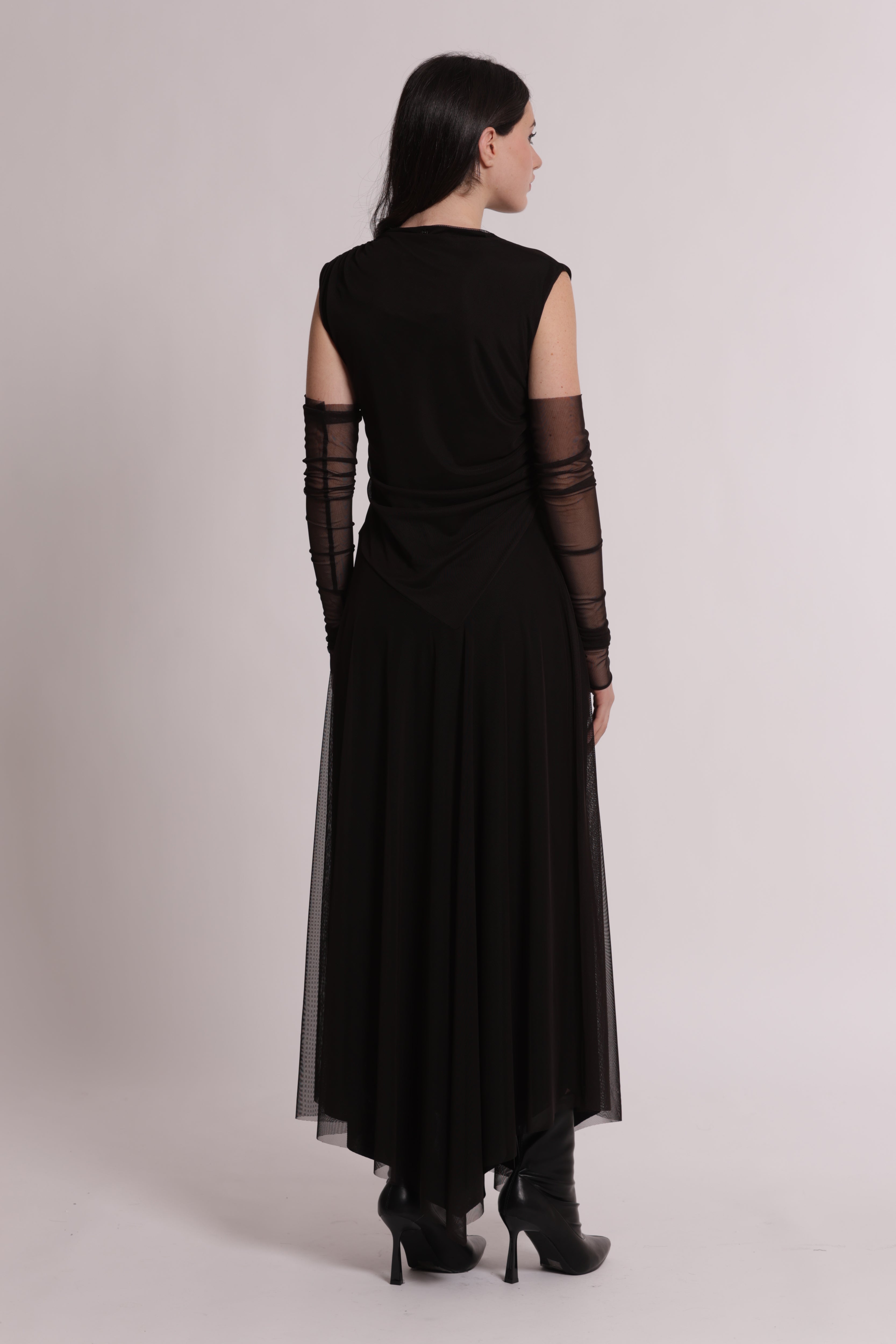 Mimi Mua Manicotti Tulle Abito Midi Nero
