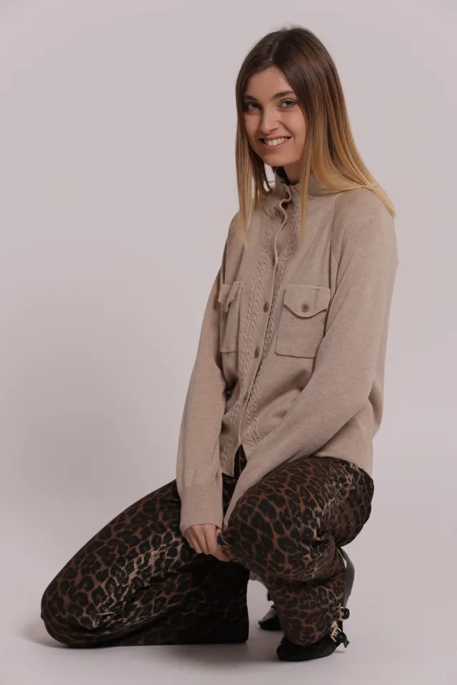 Mimi Mua Cardigan Lupetto con Tasche Maglia Nera