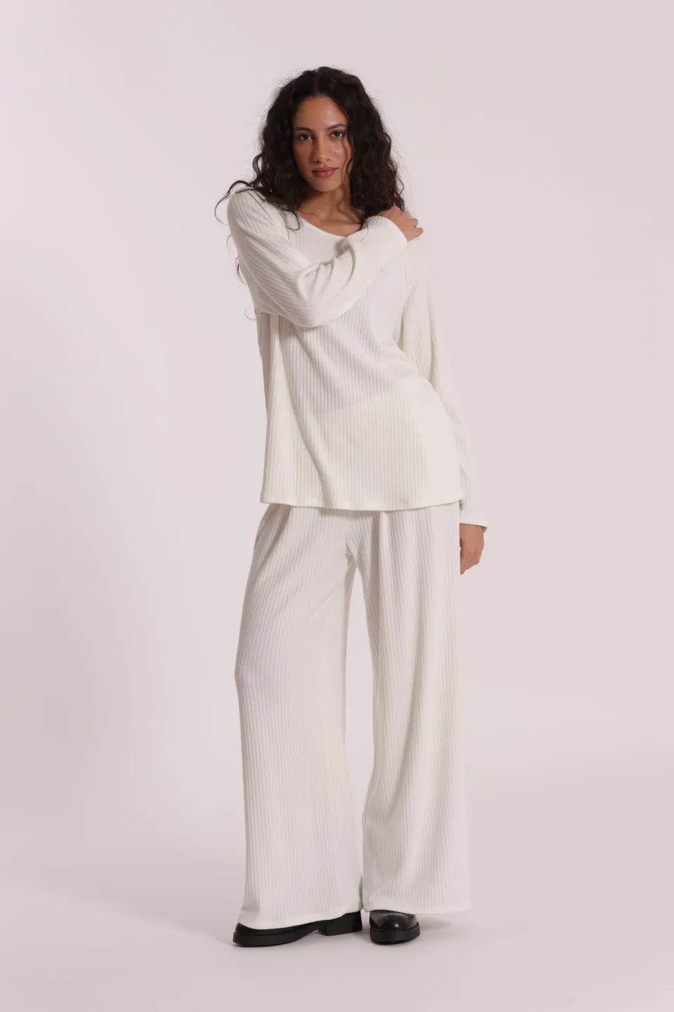 Mimi Mua Palazzo Maglia a Coste Pantalone Nero