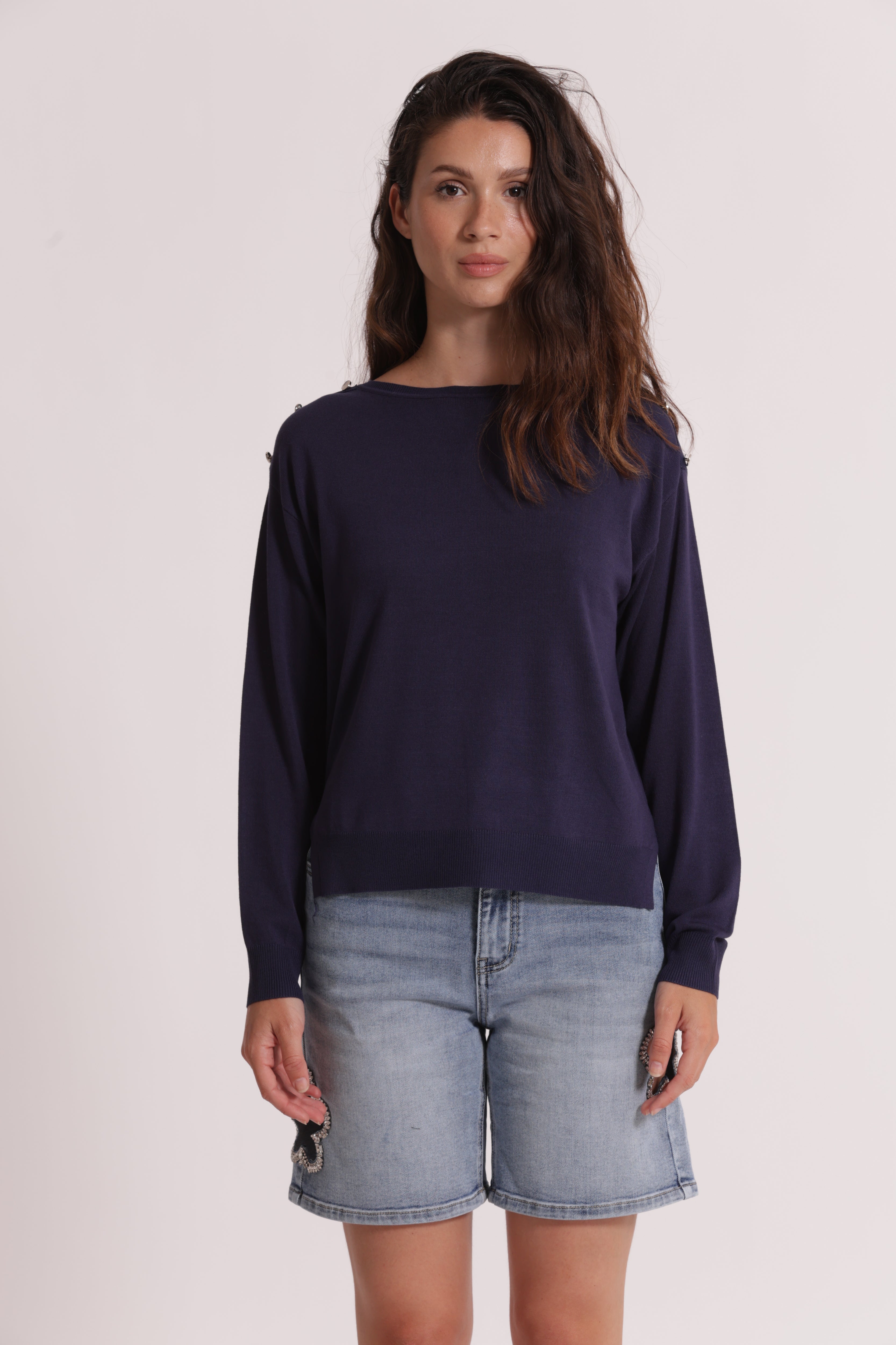 Mimi Mua Maglia Bottoni Spalla Panna viscosa