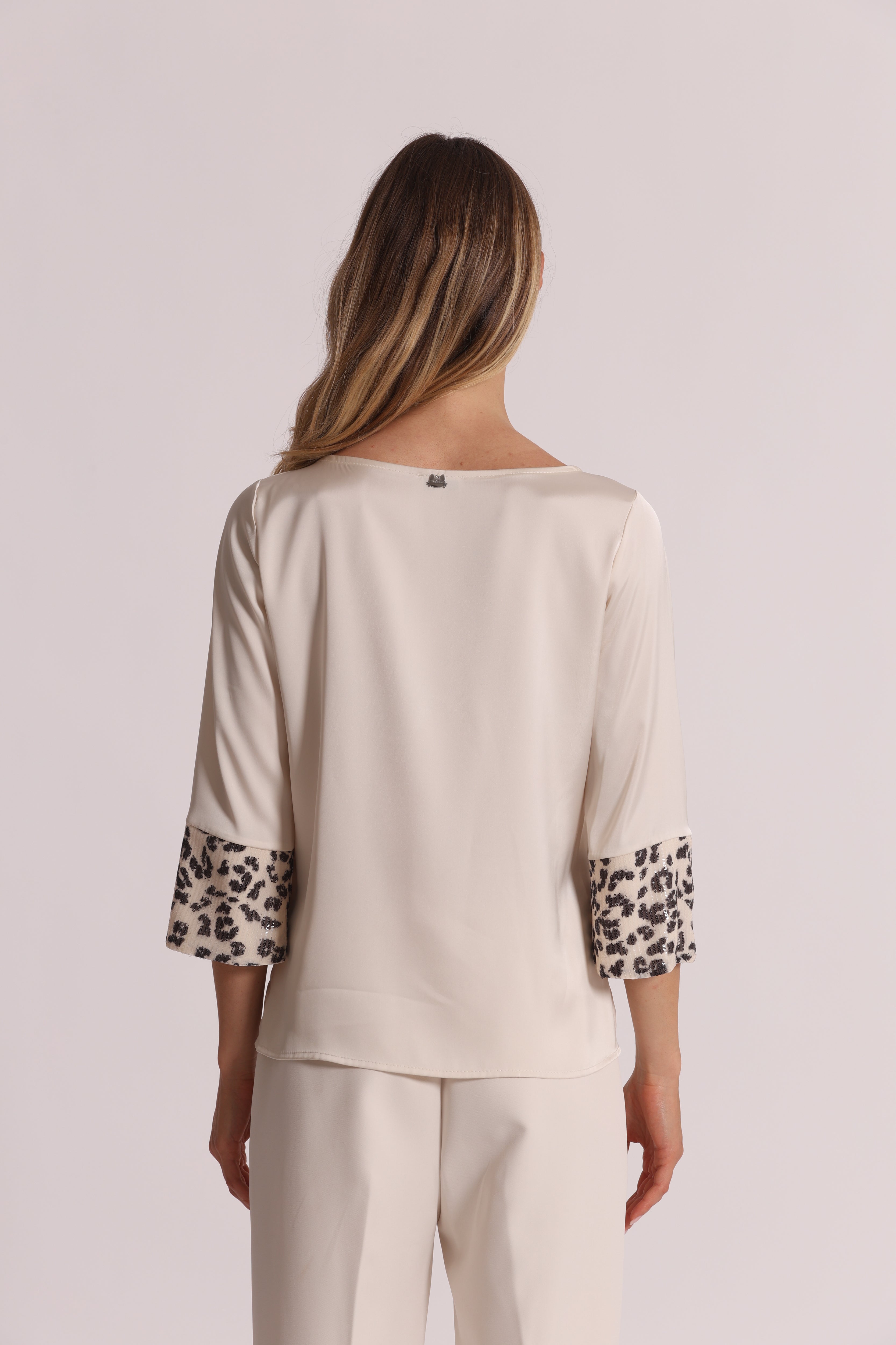 Mimi Mua Blusa Paillettes Animalier Latte