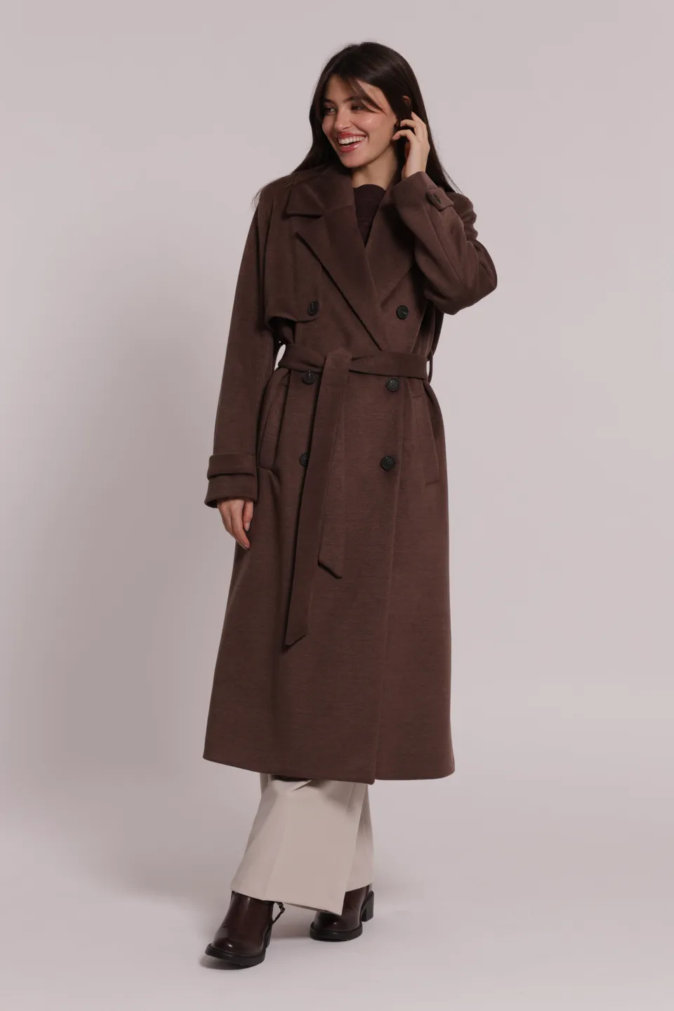 Mimi Mua Cappotto Lungo con Cintura Nero