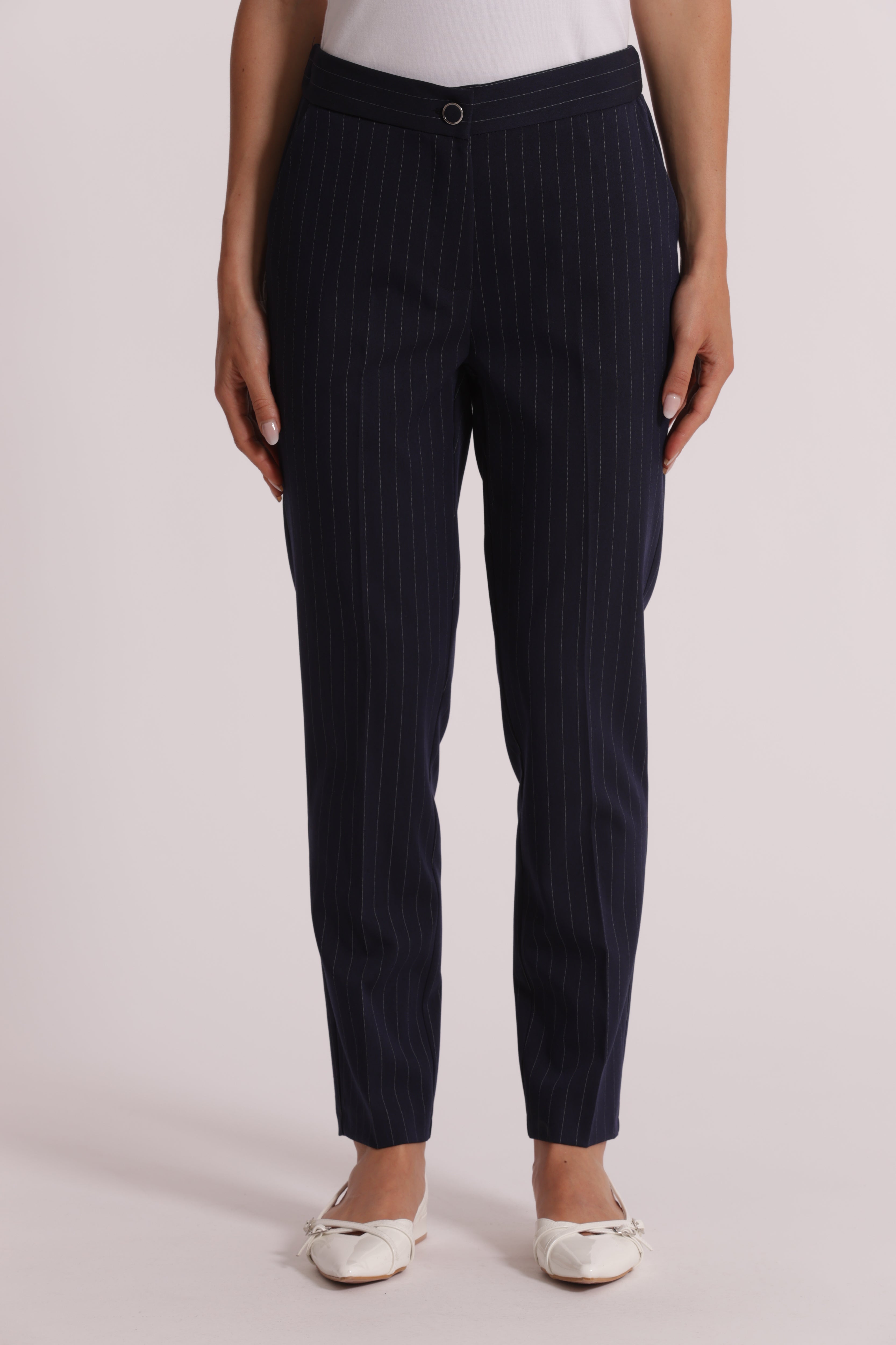 Mimi Mua pantalone sigaretta elastico dietro gessato latte