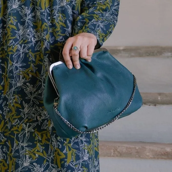 On Earth Cannes borsa verde pelle 20x20 cm