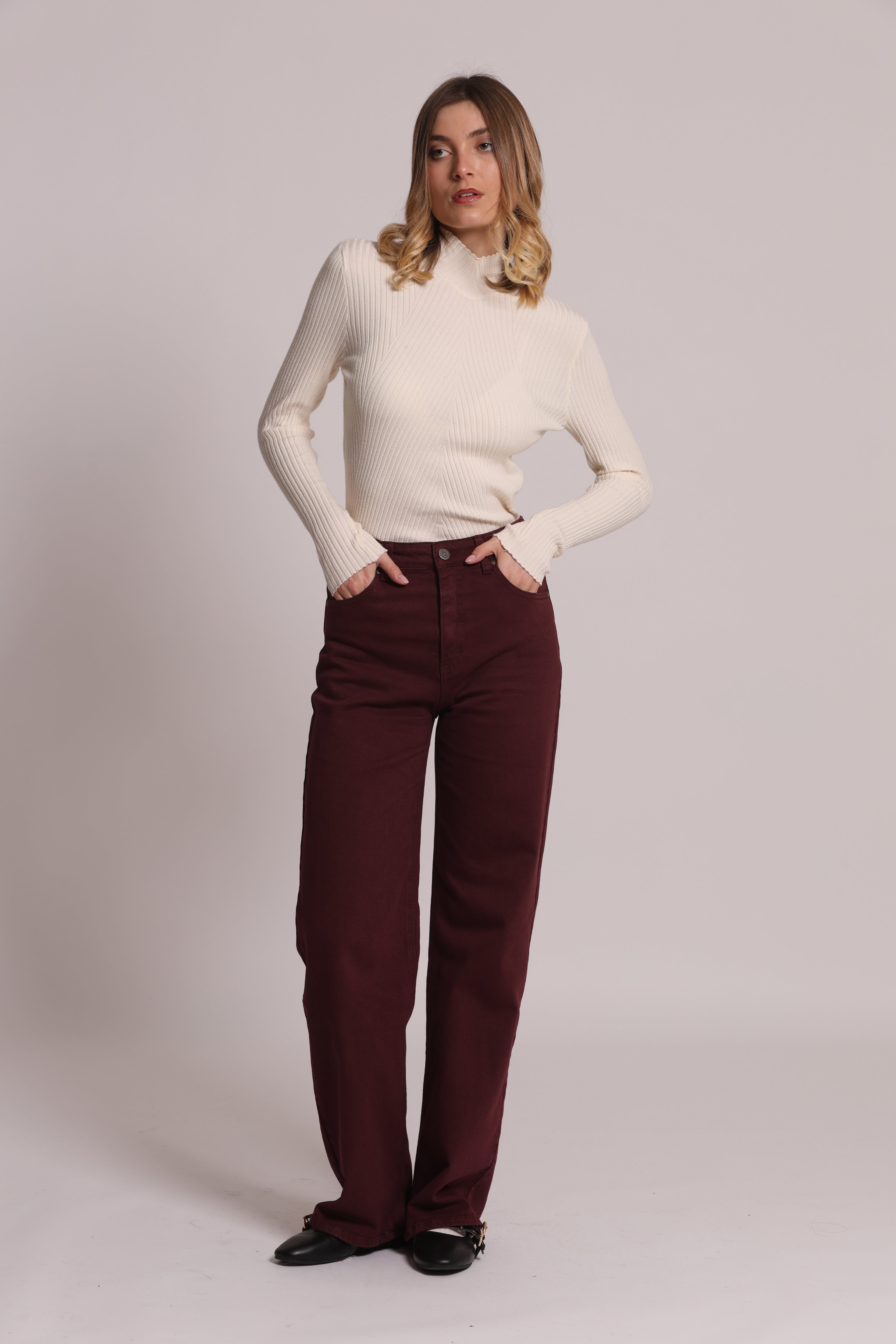 Mimi Mua Jeans Palazzo Colorato Cammello