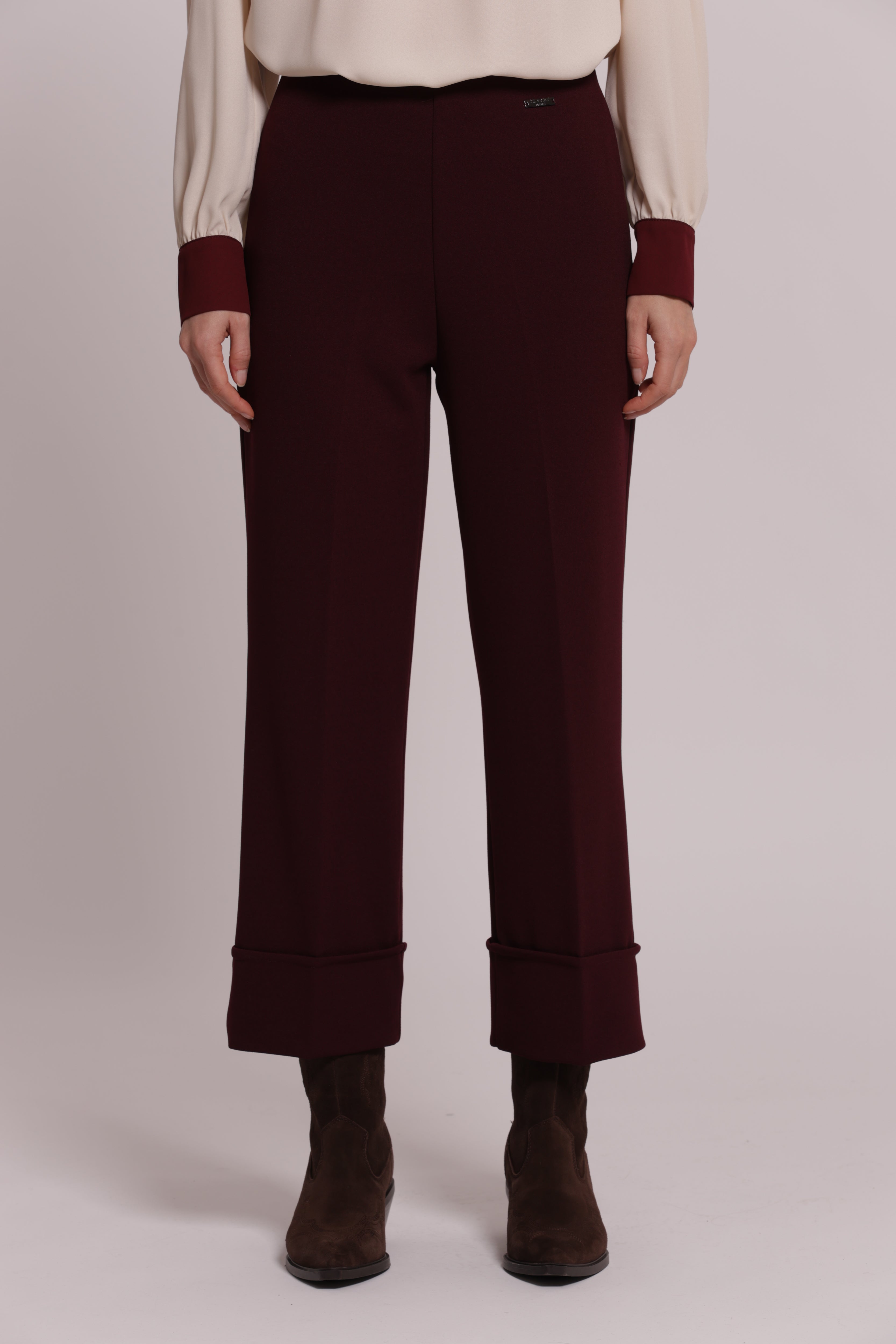 Mimi Mua Pantalone con Risvolto scuba crepe nero