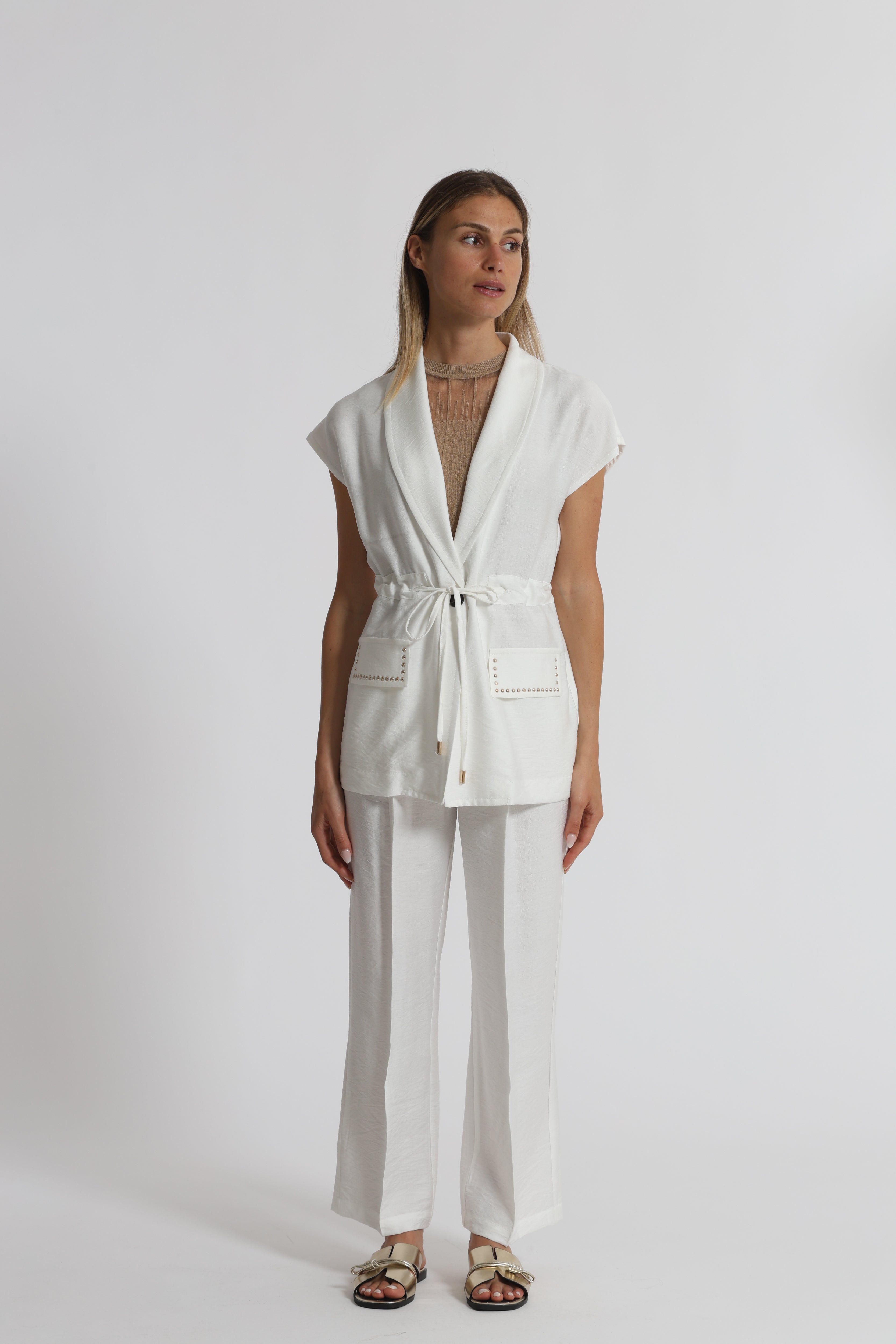 Mimi Mua pantalone con borchie bianco viscosa