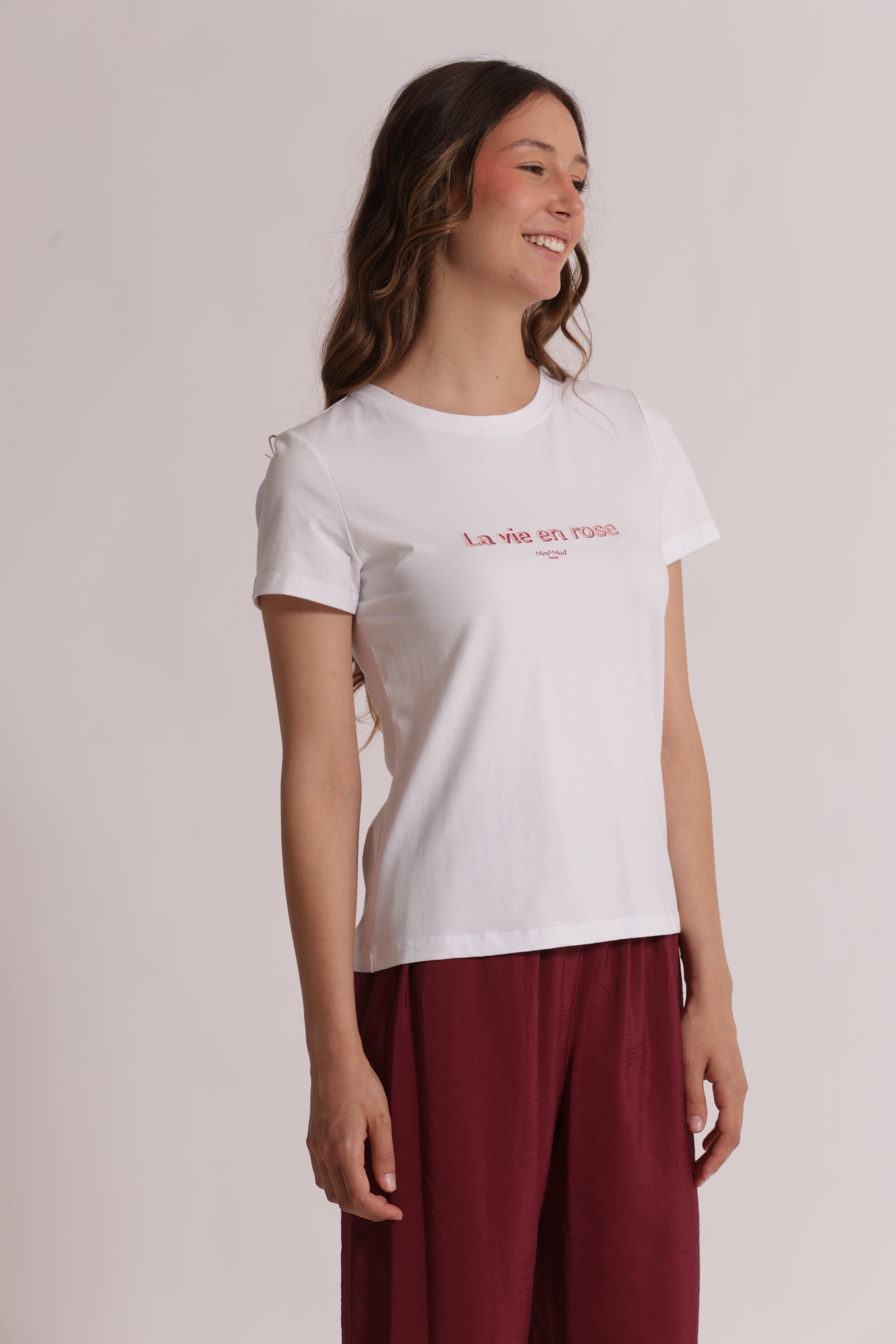 Mimi Mua T-Shirt La Vie en Rose Ricamata Bianco