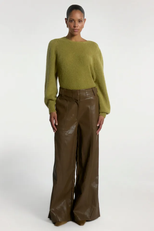 Aaiko Nore pantaloni ecopelle verde teak gamba larga