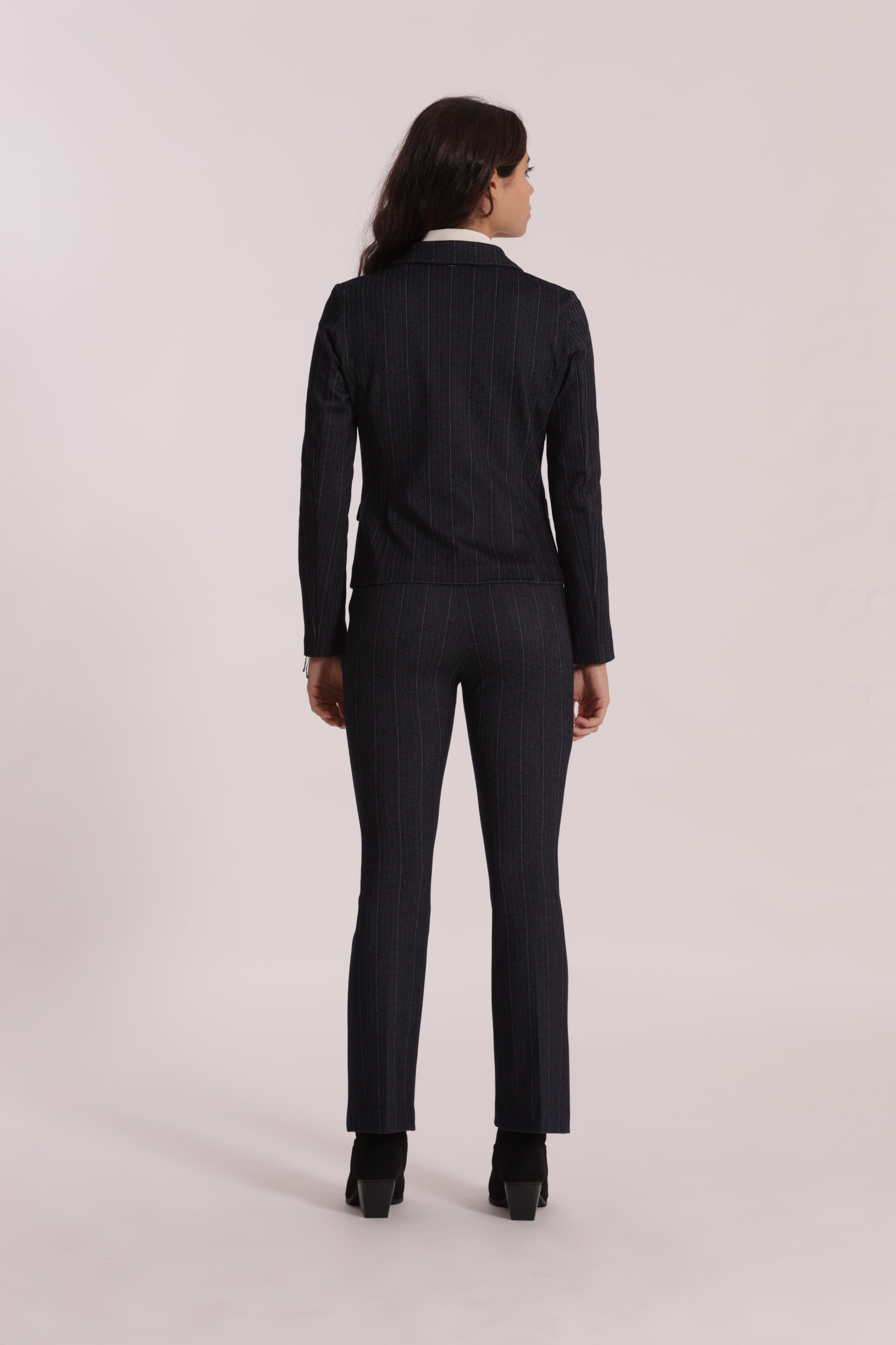 Mimi Mua Pantalone Flare Punto Milano Effetto Jeans Blu