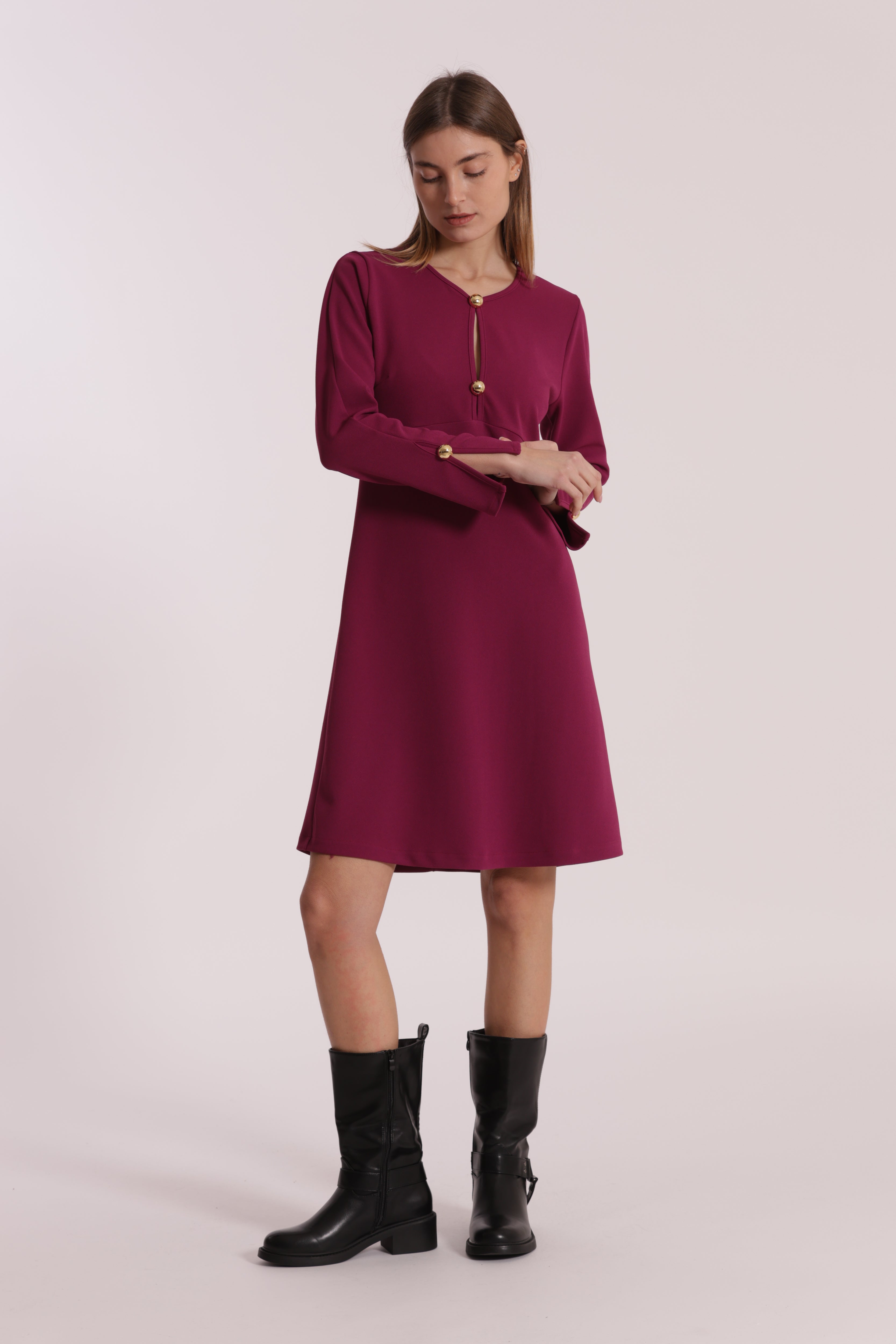 Mimi Mua Abito Corto in Crepe con Bottoni vestito nero