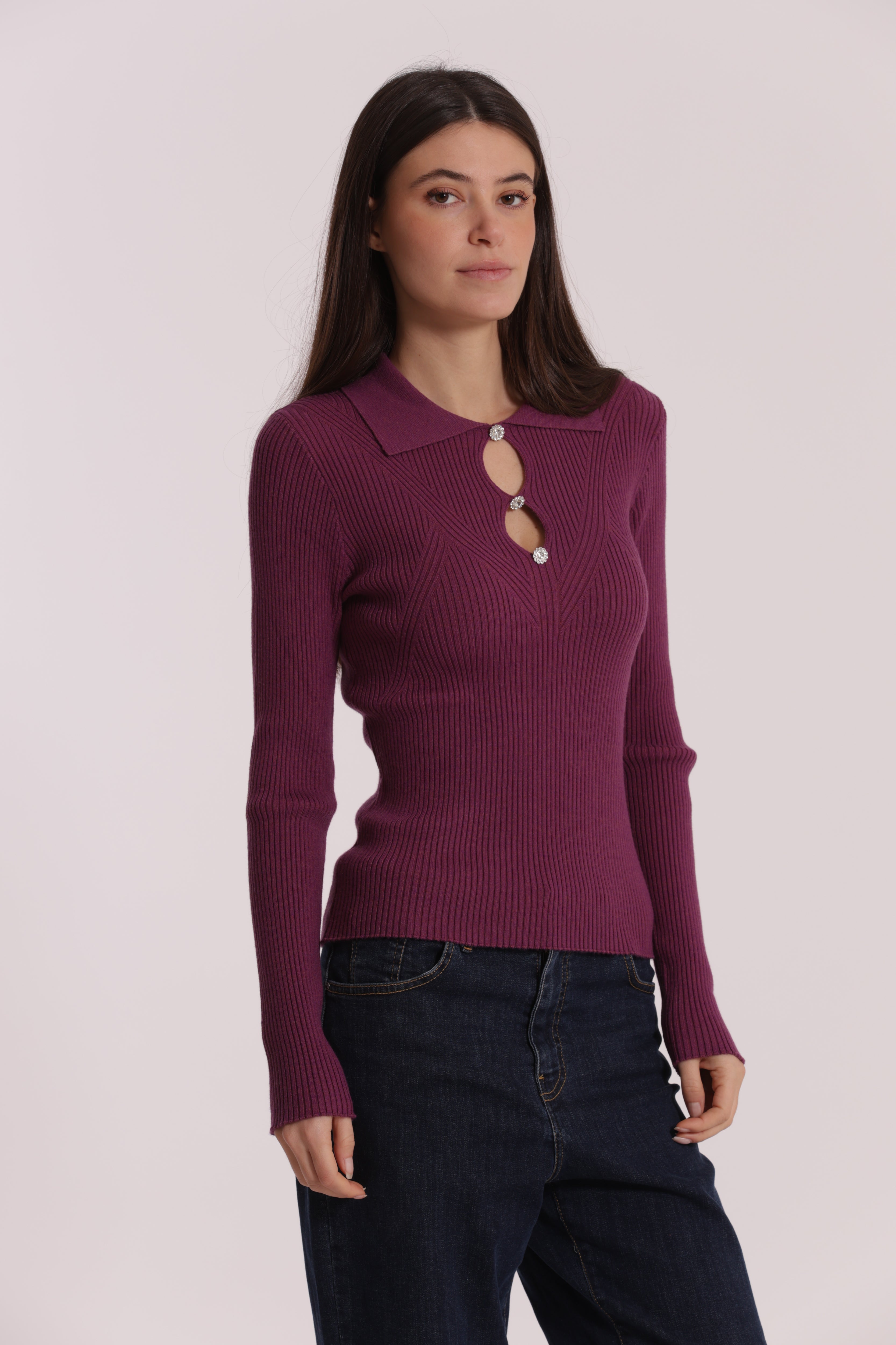 Mimi Mua Polo Cut Out maglia nera viscosa