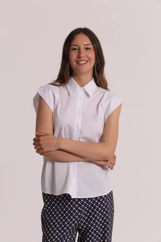 Mimi Mua Camicia in Cotone con Manica Aletta bianca