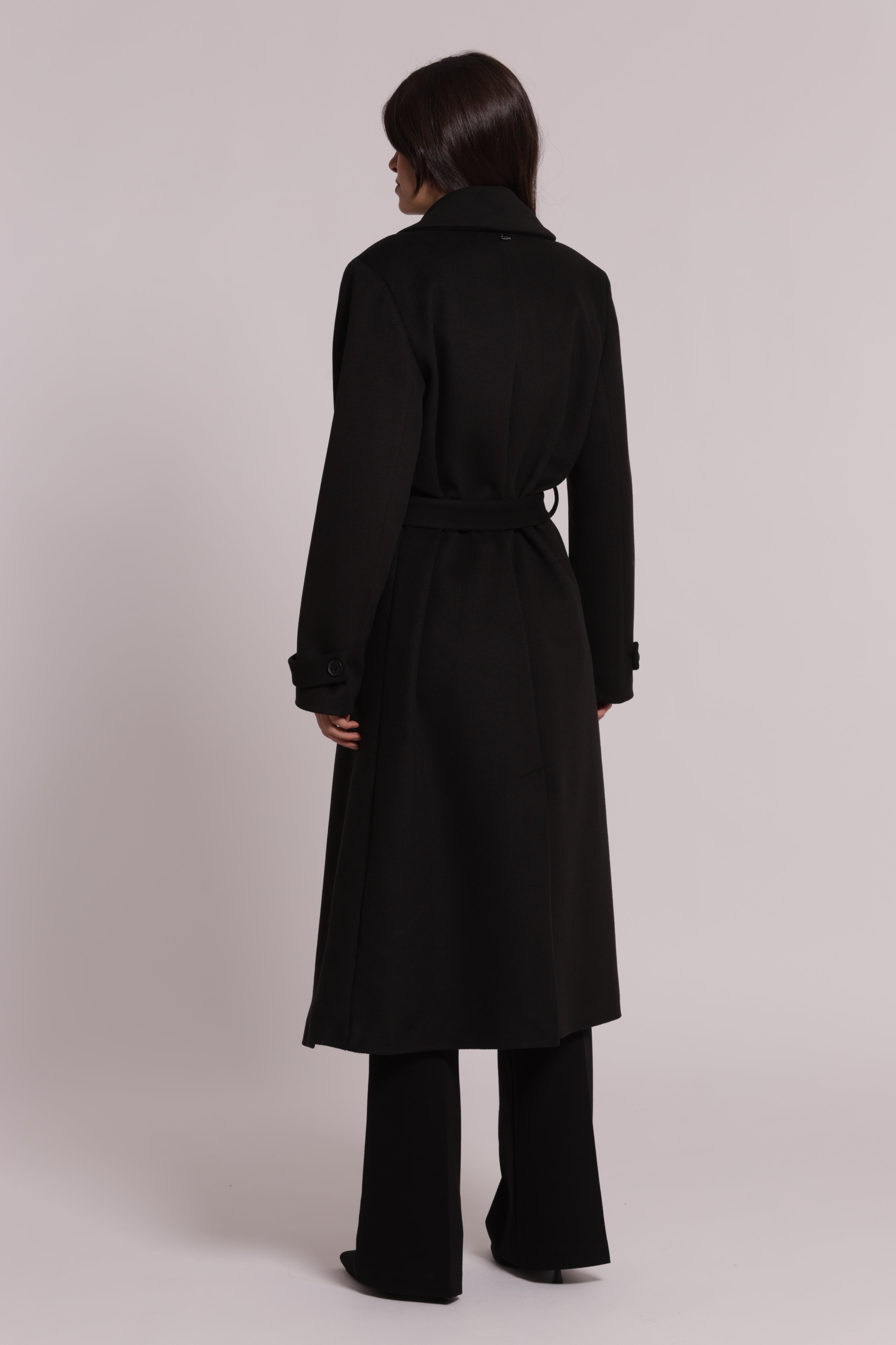 Mimi Mua Cappotto Lungo con Cintura Nero