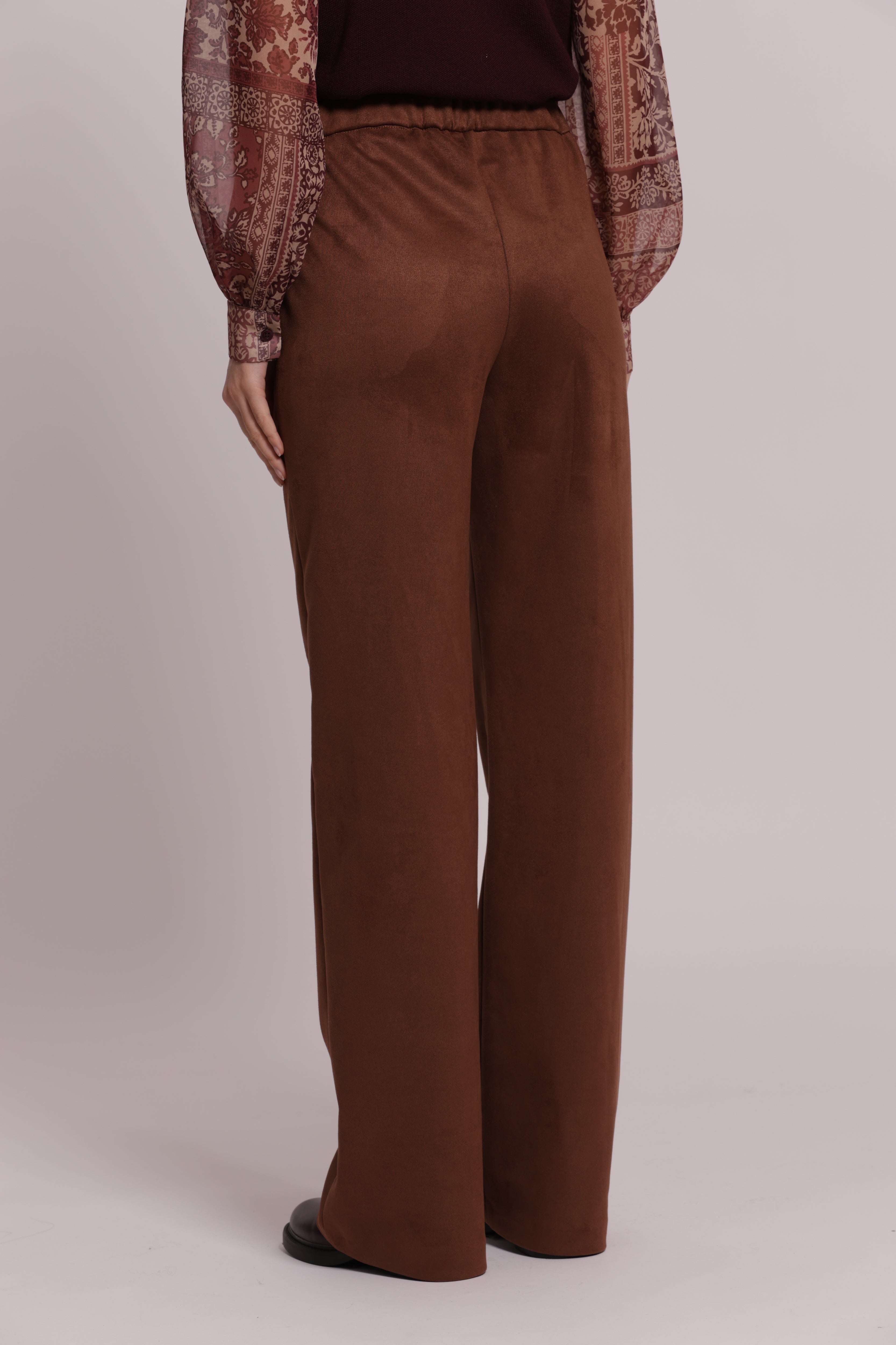 Mimi Mua pantalone dritto jersey camoscio beige elasticizzato