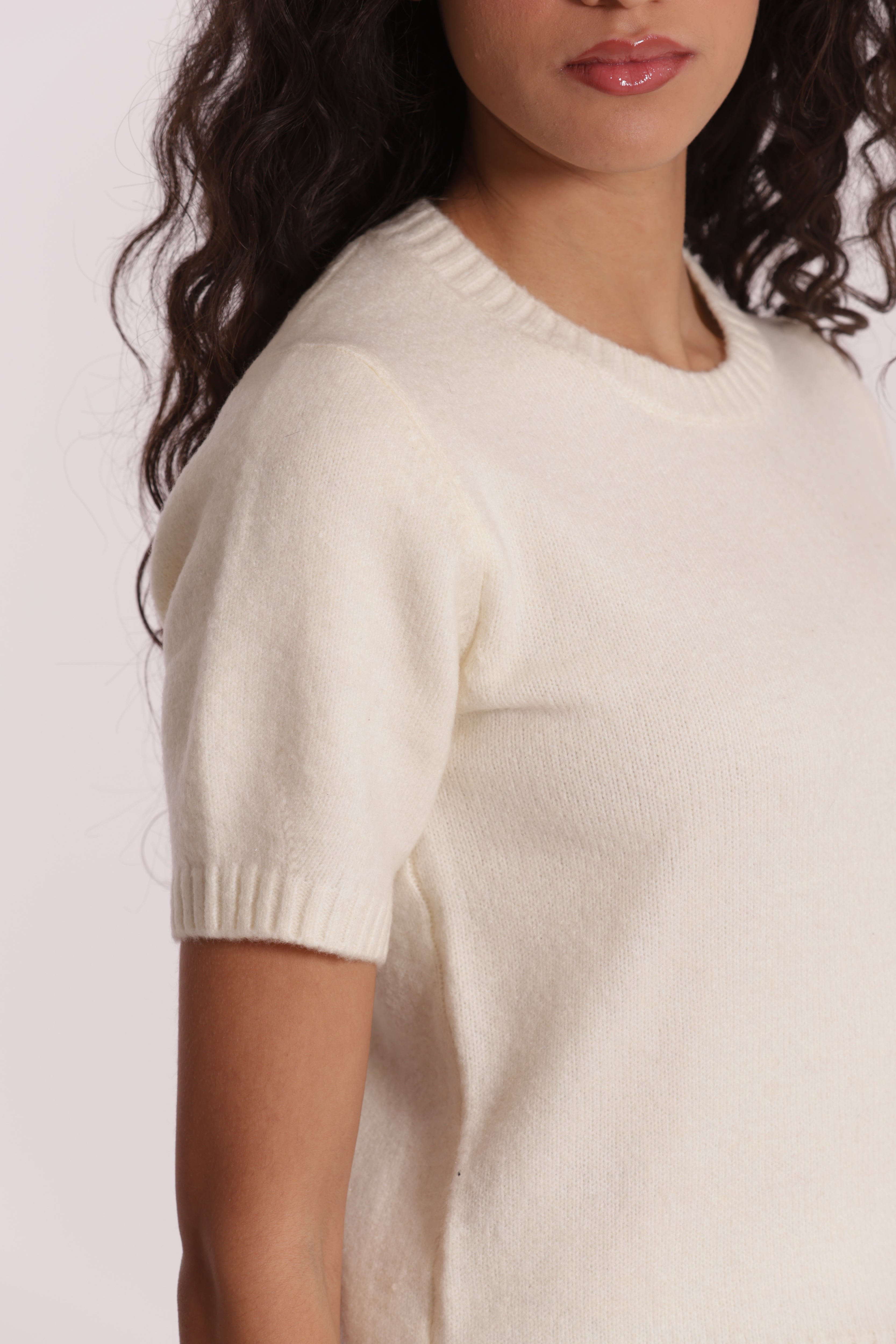 Mimi Mua Maglia Maniche Corte Nero Misto Lana