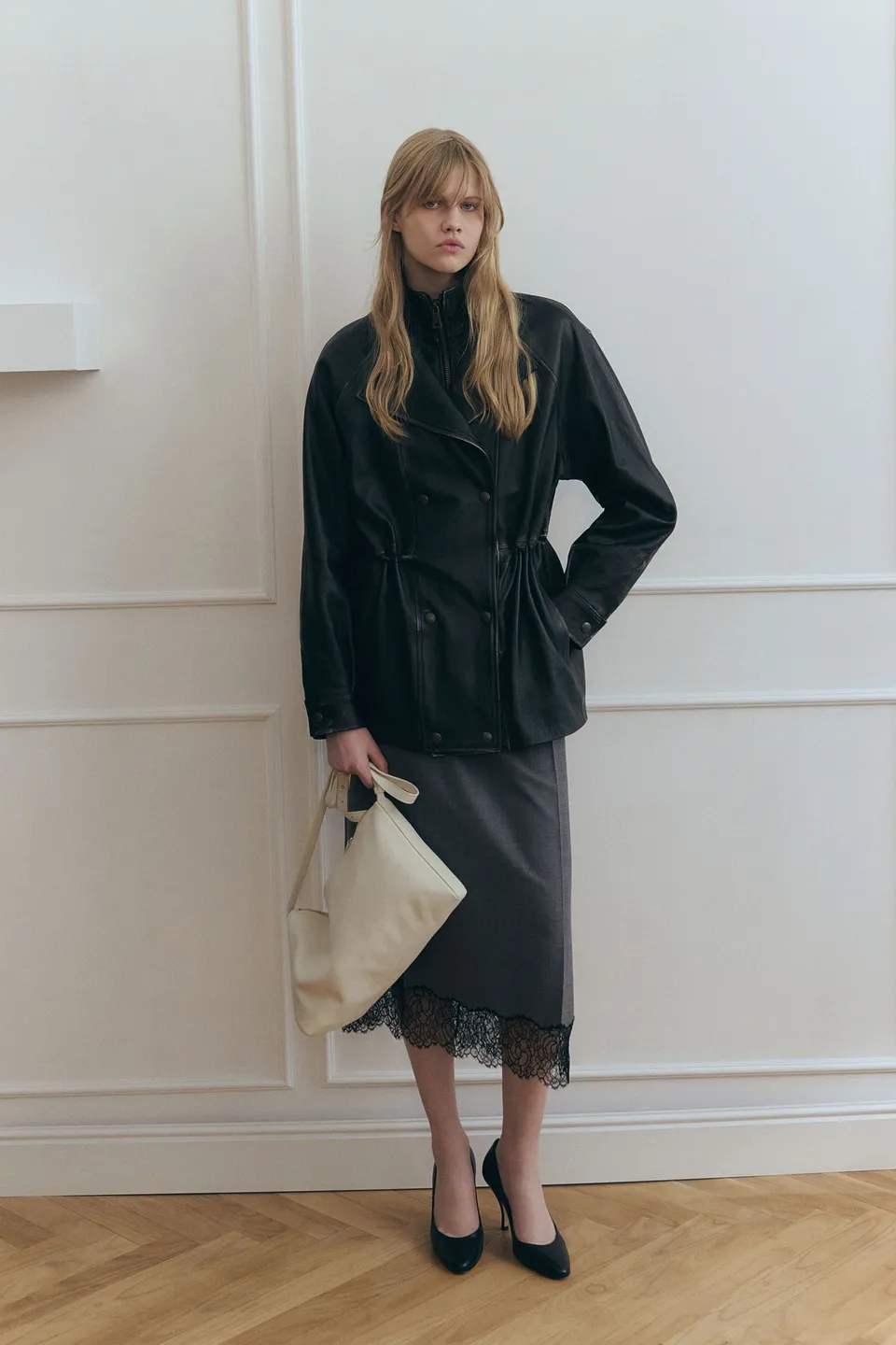 Semicouture Becka gonna midi lana grigia pizzo
