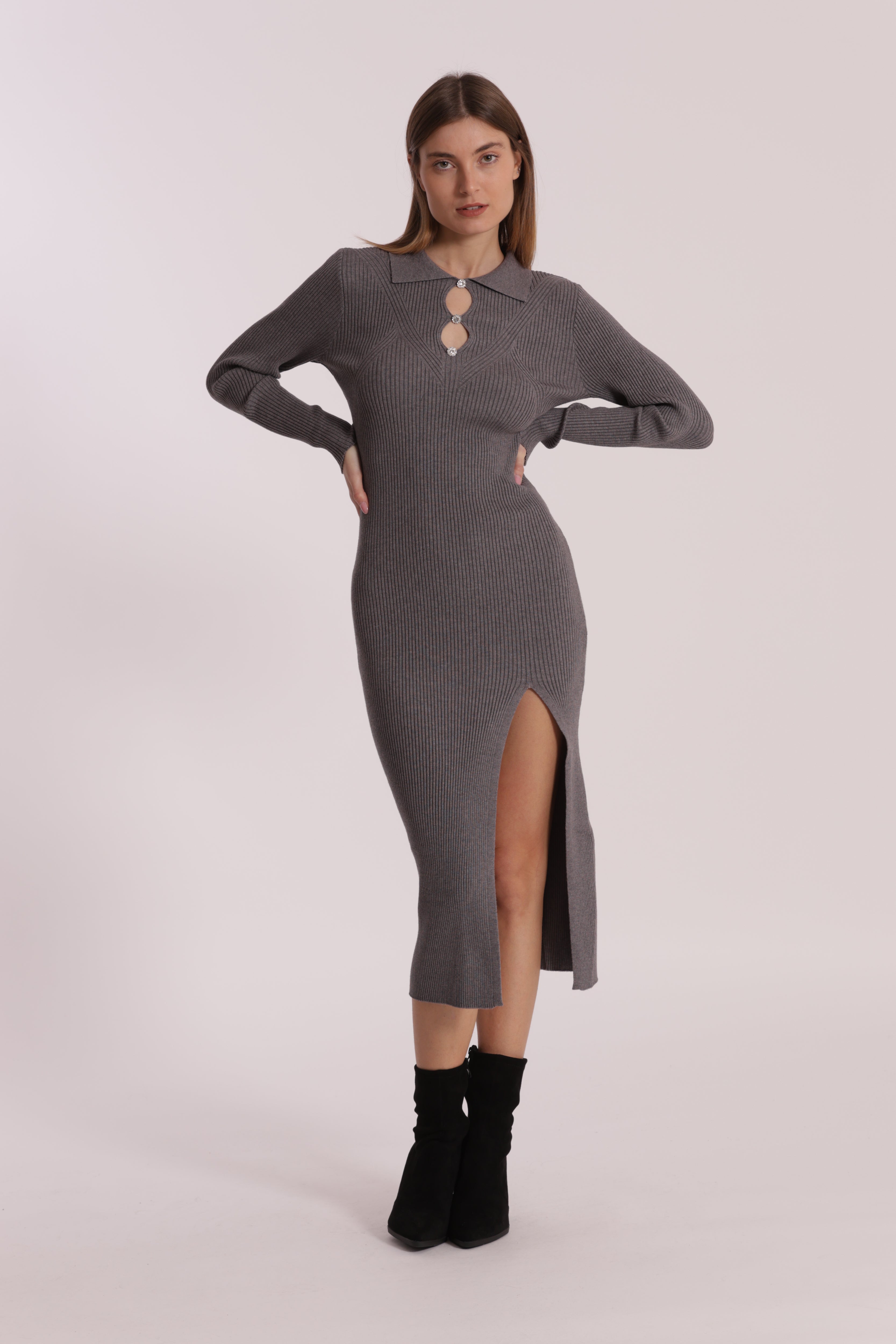 Mimi Mua Abito Maglia Polo Cut Out Nero Elasticizzato