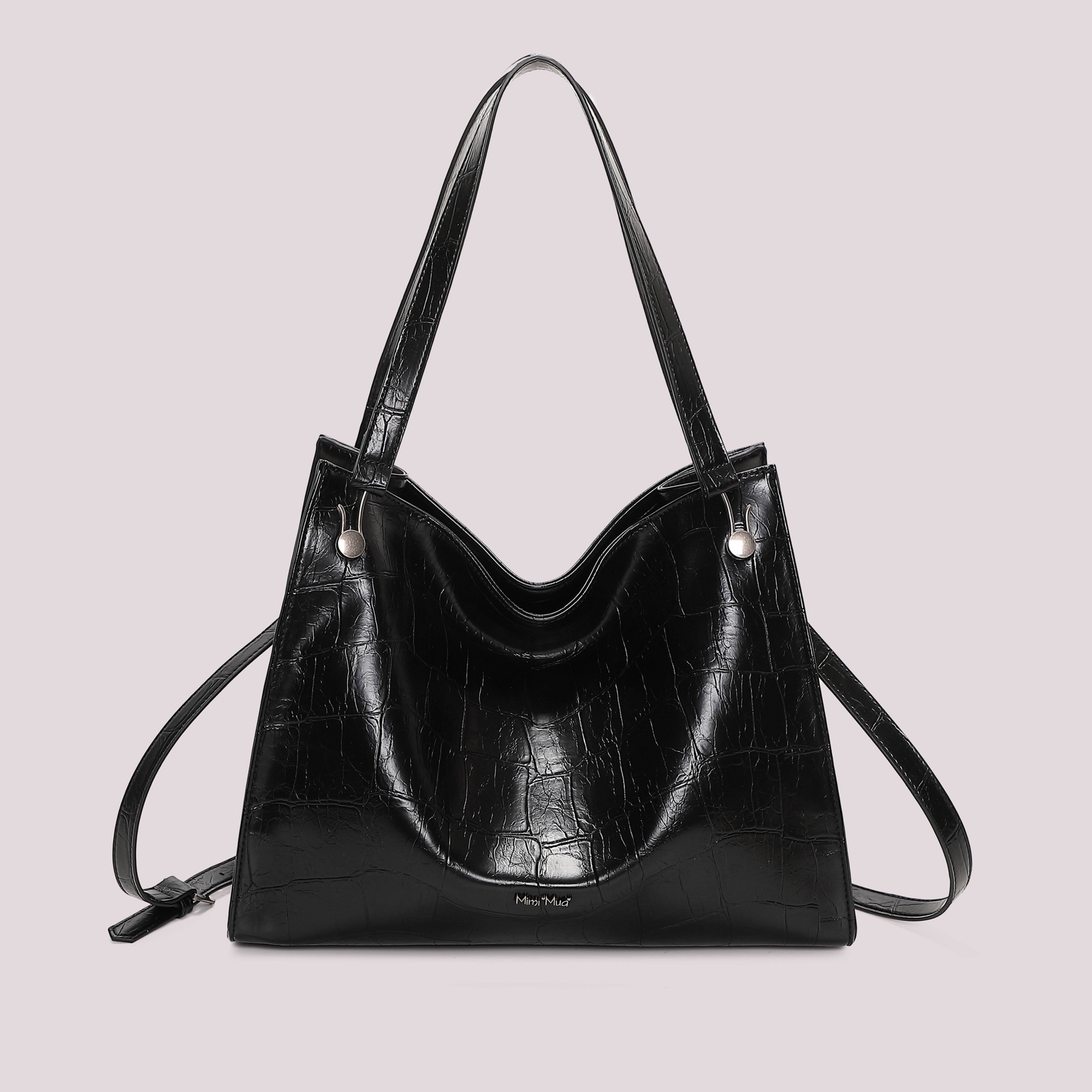 Mimi Mua Borsa Shopping Effetto Cocco Nero 36 cm
