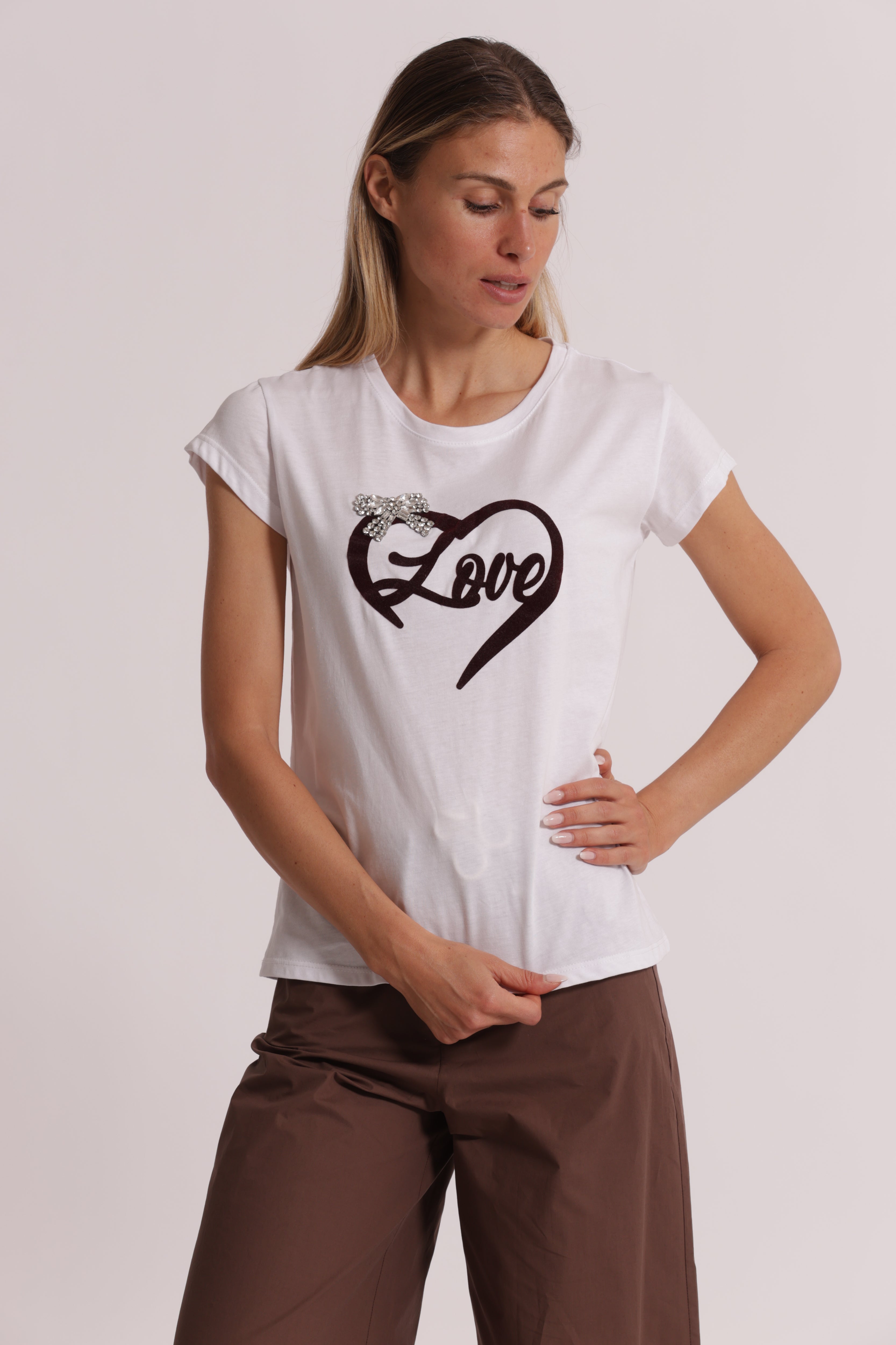 Mimi Mua Love t-shirt stampa velluto bianco cotone