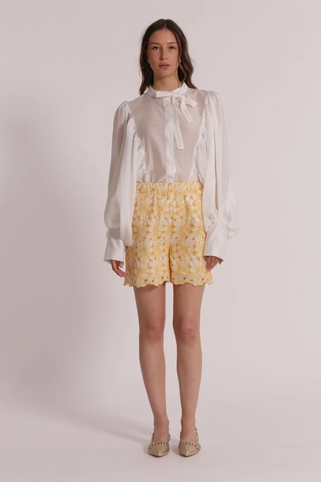 Mimi Mua Shorts Sangallo Pantaloni Panna Ocra Cotone