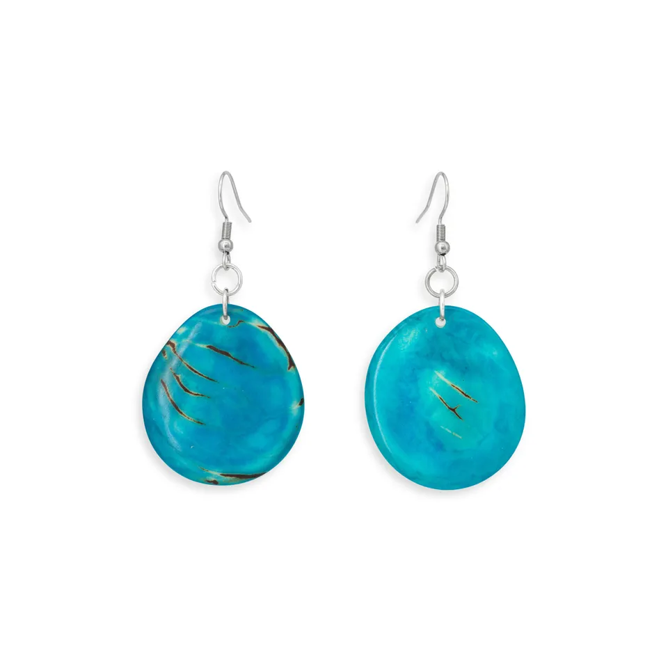 On Earth Marina orecchini tagua azzurro 4 cm